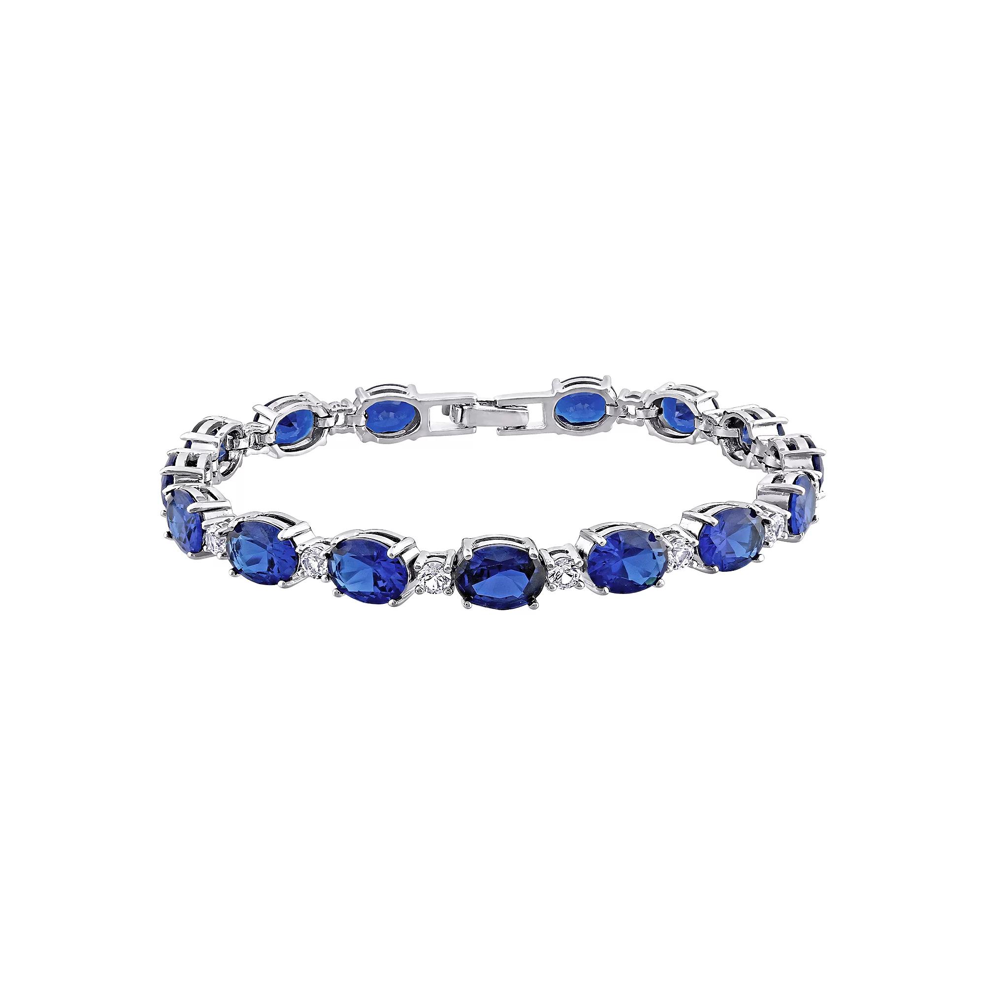 Stella Grace Sterling Silver Lab-Created Blue & White Sapphire Bracelet, Women's, Size: 7" Product Image