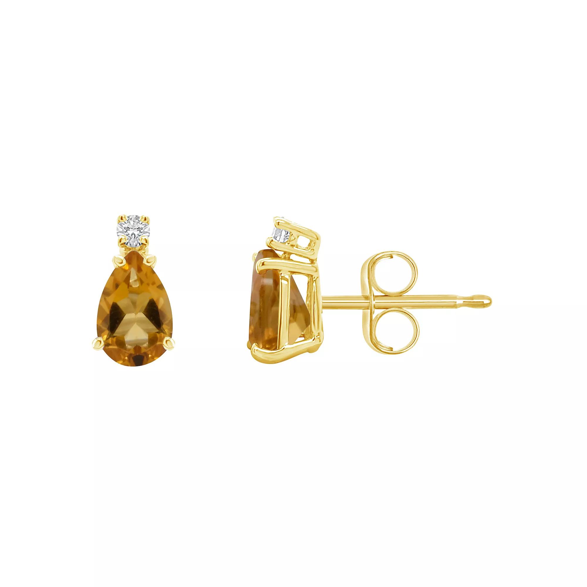 Celebration Gems 14k Gold Gemstone & Diamond Accent Stud Earrings, Women's, Citrine Product Image