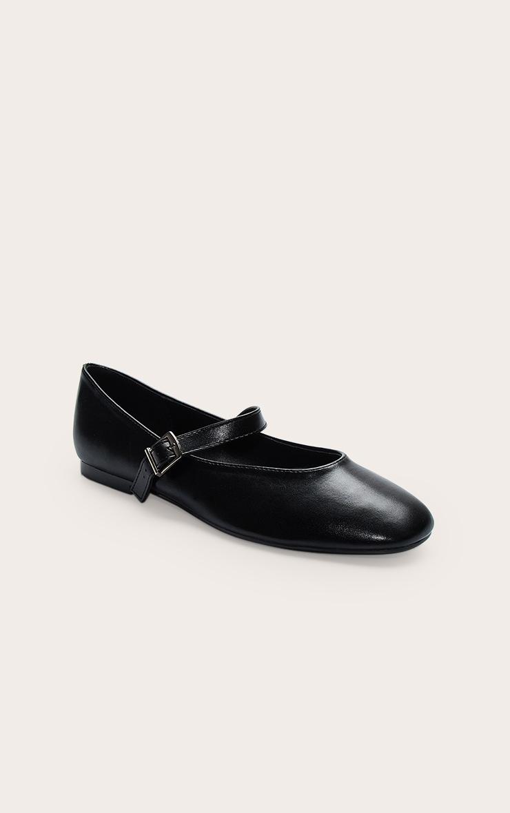 Black Round Toe Ballet Flat With Buckle Detail Product Image
