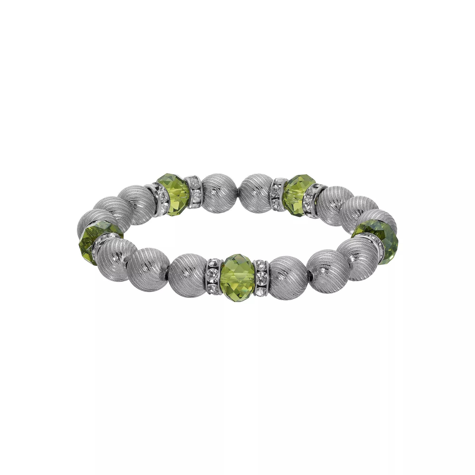 1928 Crystal Glass & Brass Beads Stretch Bracelet, Womens, Green Product Image