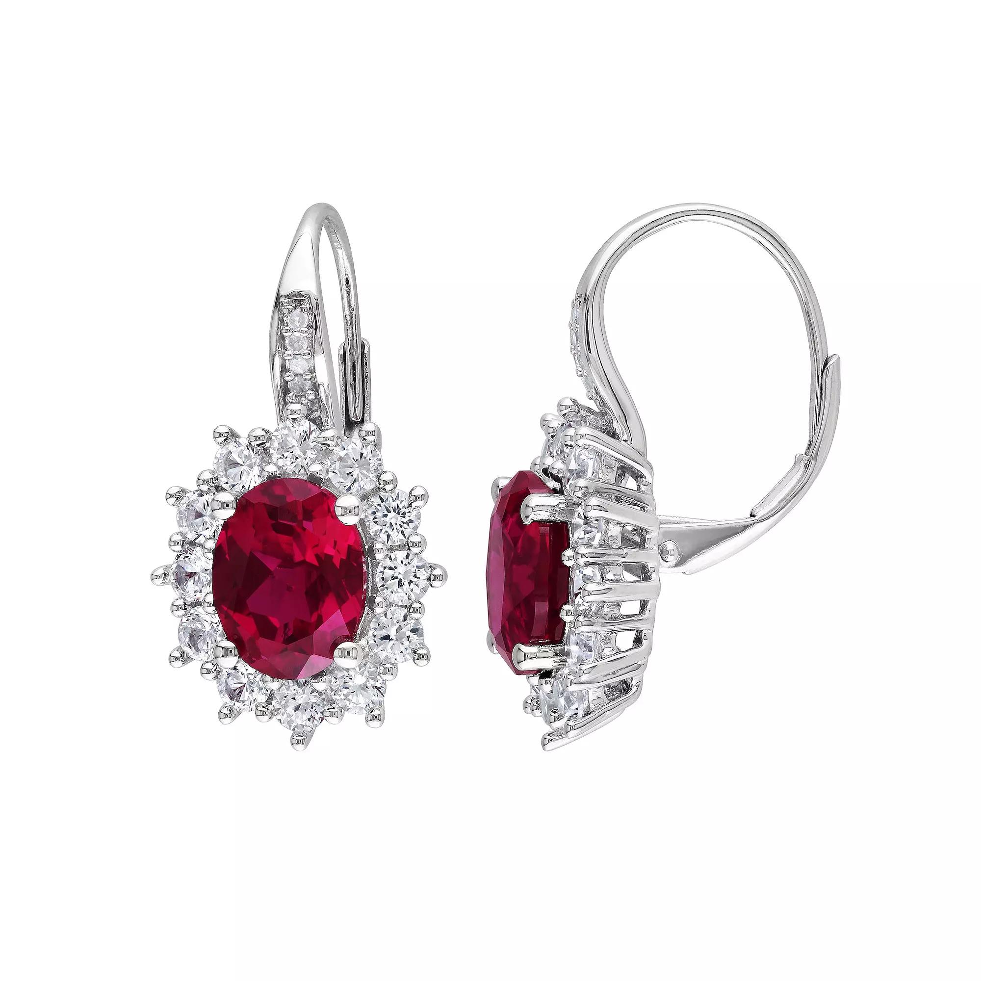 Stella Grace Sterling Silver Lab-Created Ruby, Lab-Created White Sapphire & Diamond Accent Leverback Earrings, Womens Product Image