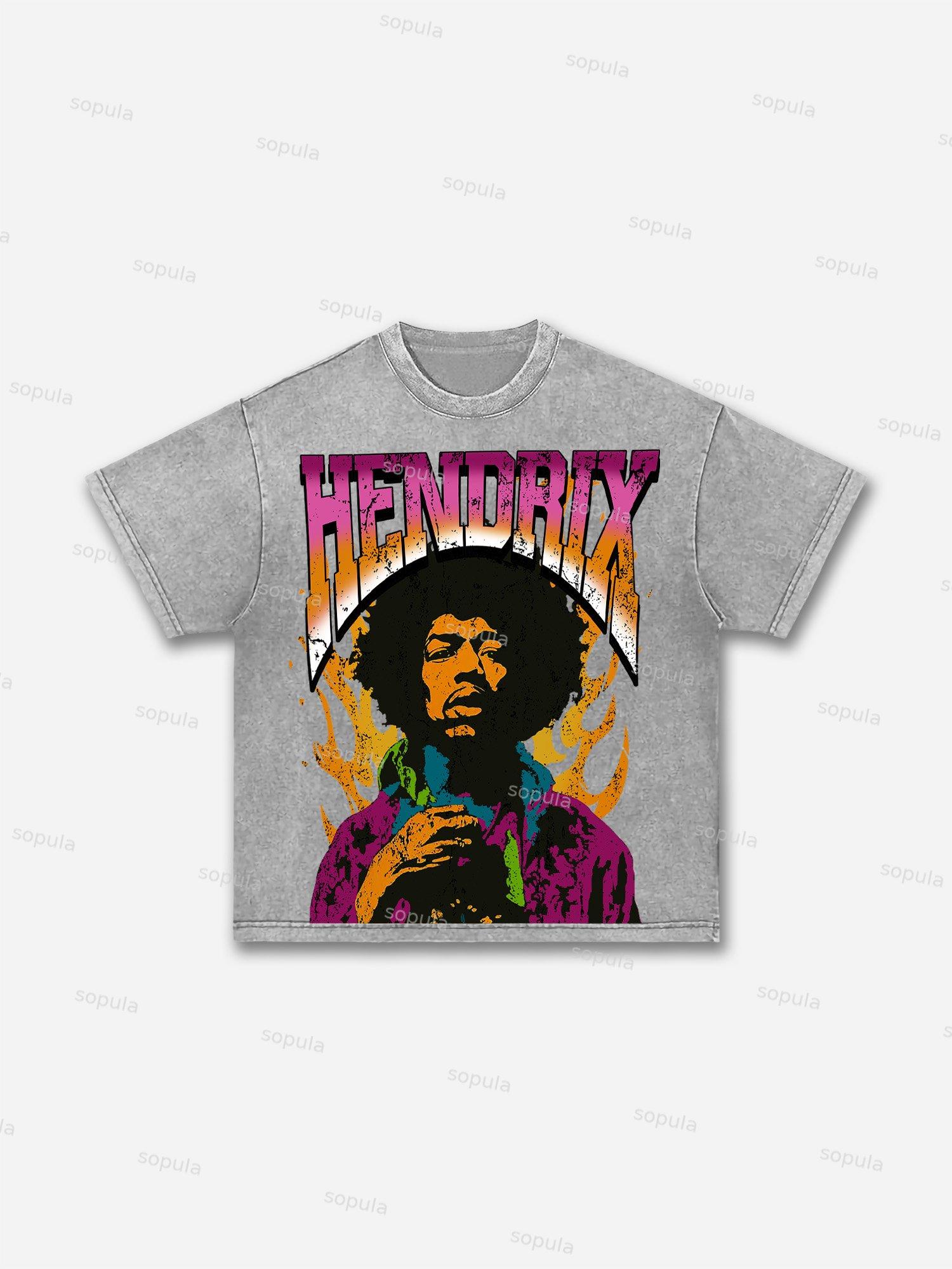 Jimi Hendrix Print Acid Wash T-shirt Product Image
