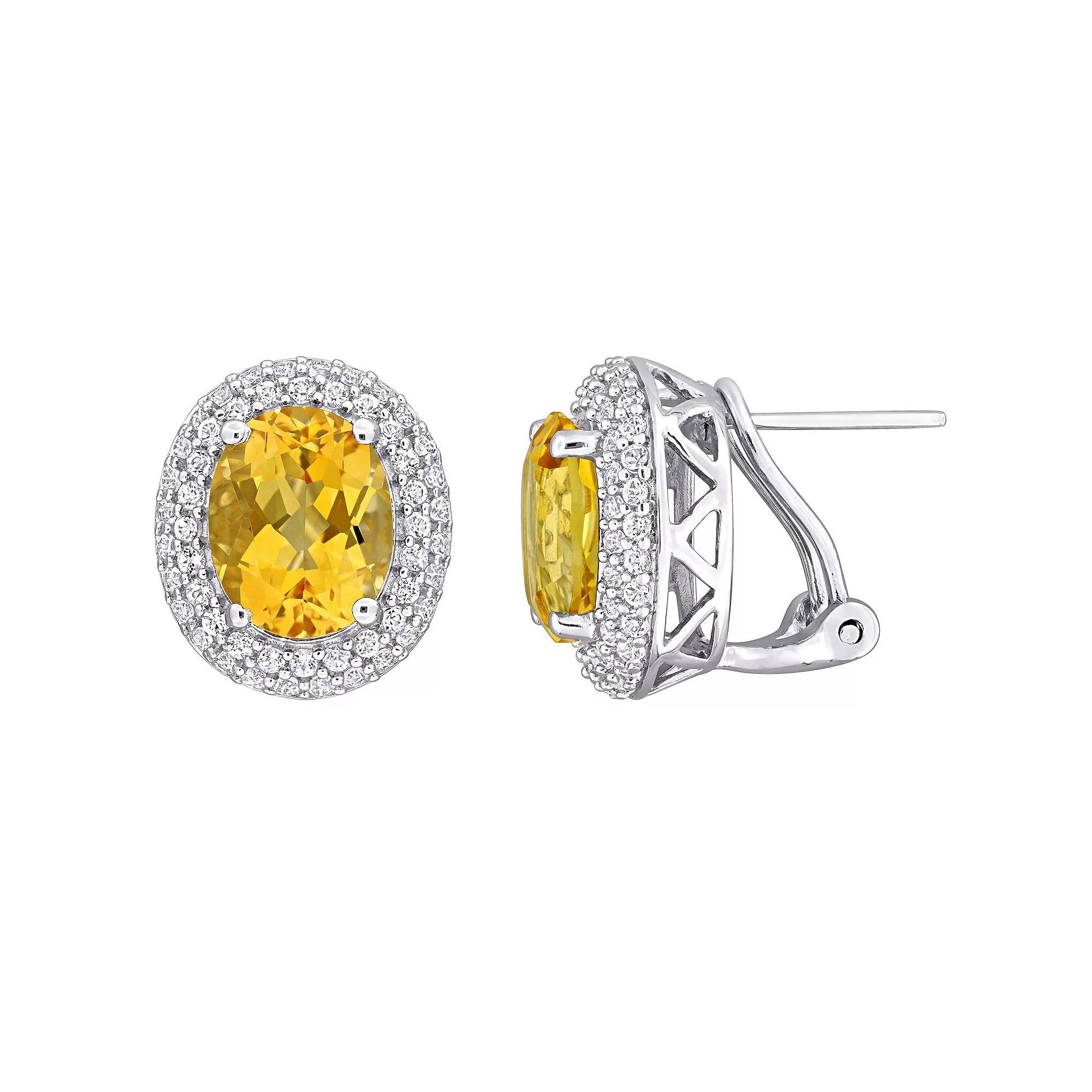 Stella Grace Sterling Silver Citrine & White Topaz Double Halo Earrings, Women's Product Image