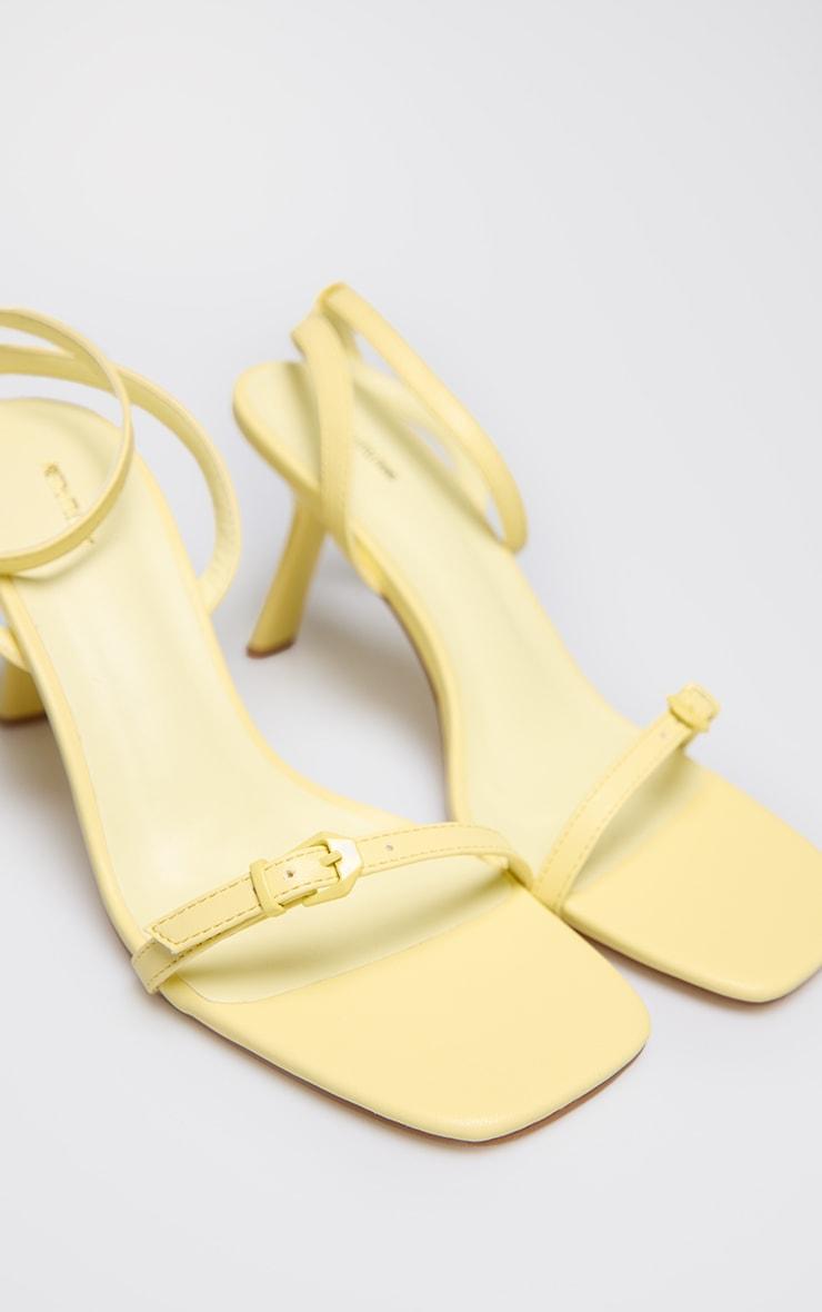 Yellow PU Square Toe Barely There Buckle Heeled Sandals Product Image