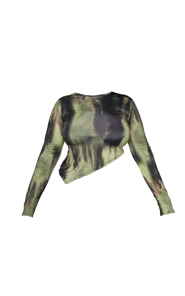 Plus Khaki Abstract Asymmetric Hem Slinky Top Product Image