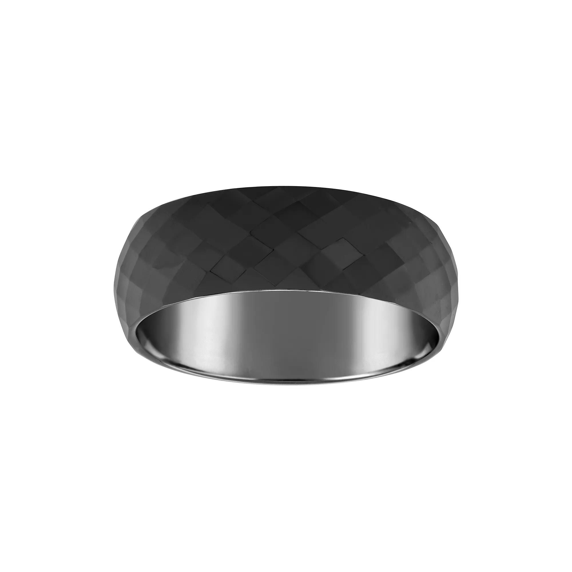 Men's 7.5mm Faceted Ceramic Wedding Band Ring, Black Product Image