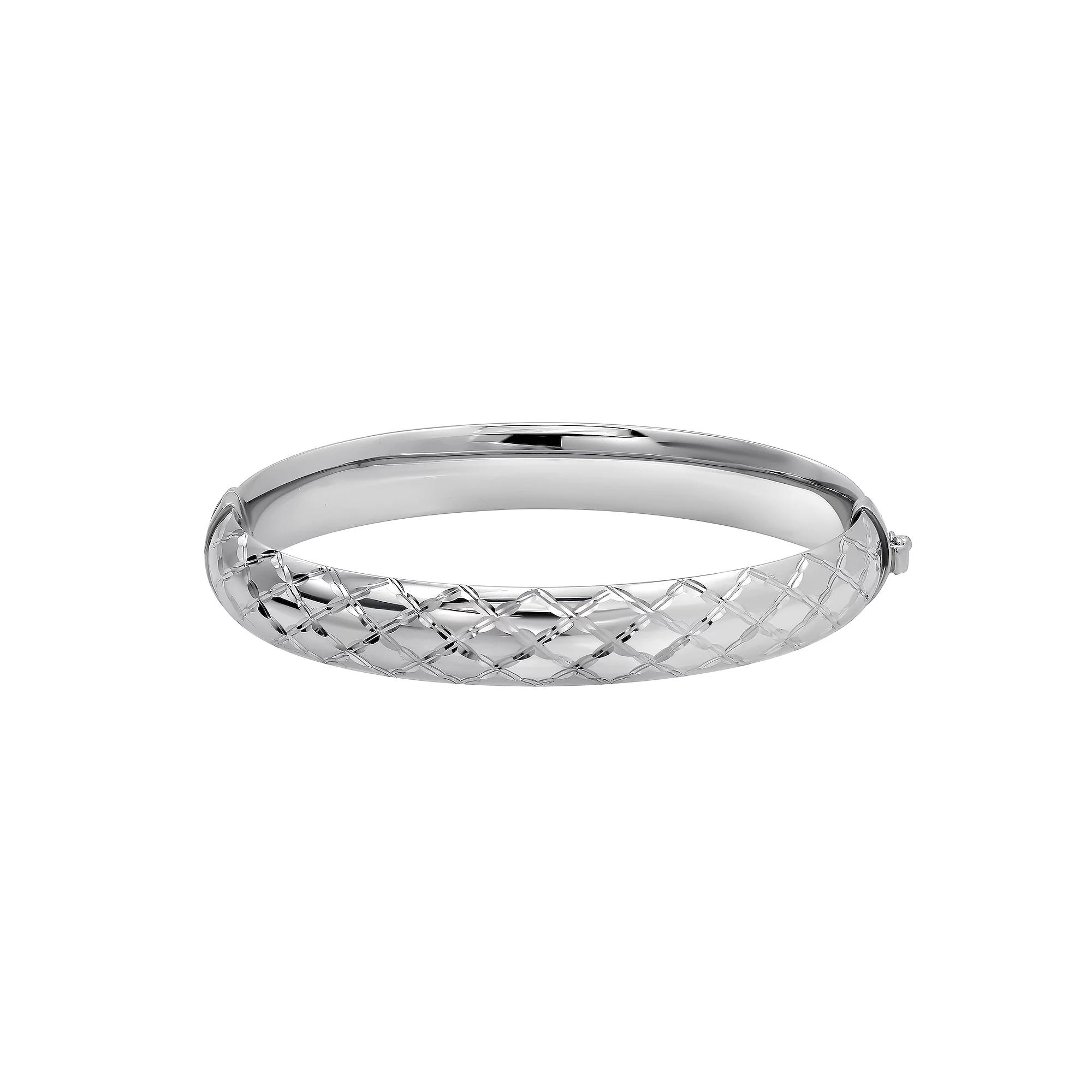 Argento Forte Sterling Silver Hi-Polish Diamond-Cut Hinged Bangle Bracelet, Women's Product Image