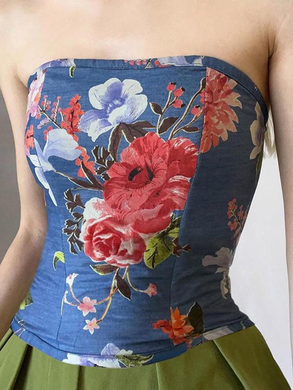 Vintage Floral Print Stretch Bandeau Top Product Image