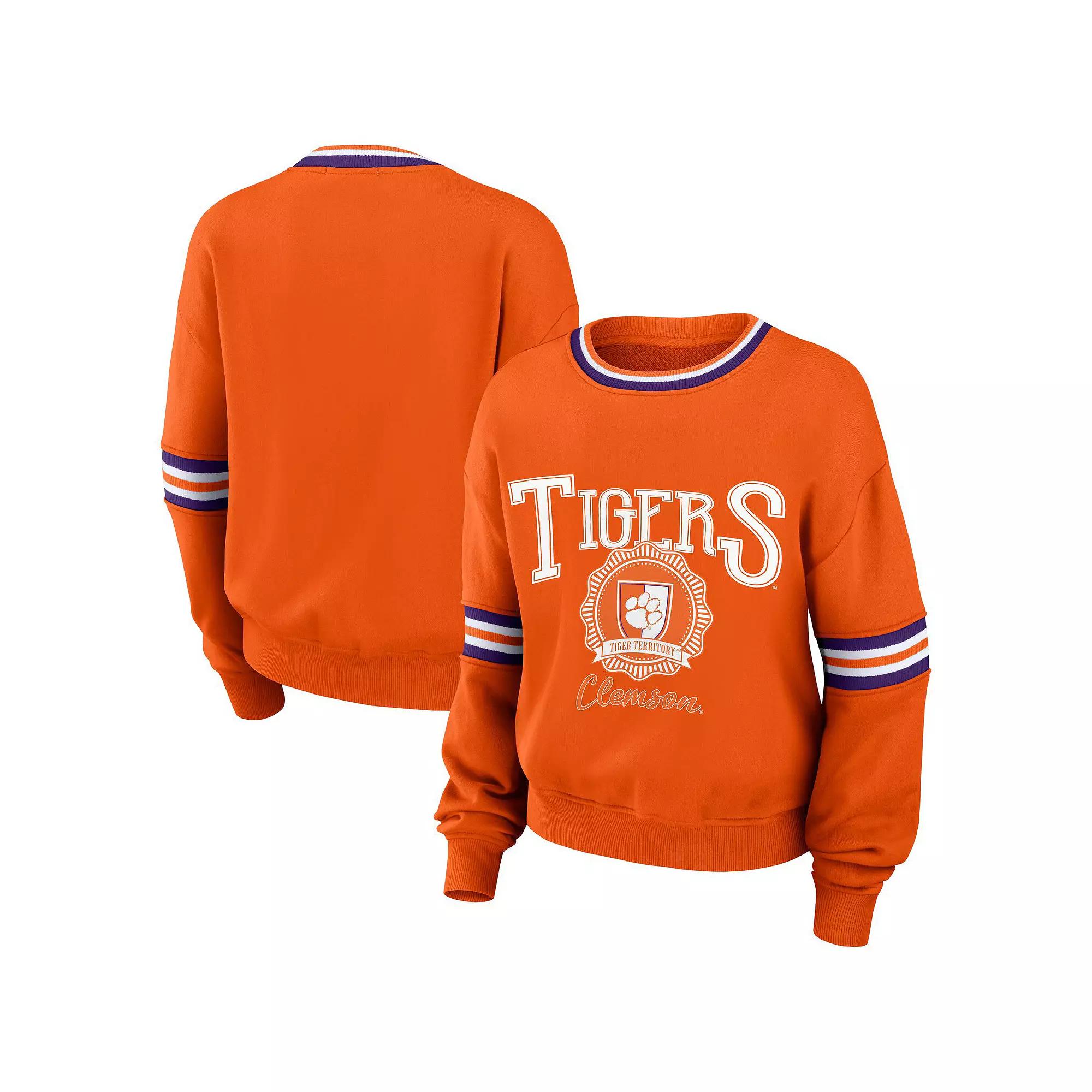 Women's WEAR by Erin Andrews Orange Clemson Tigers Vintage Pullover Sweatshirt,  Product Image