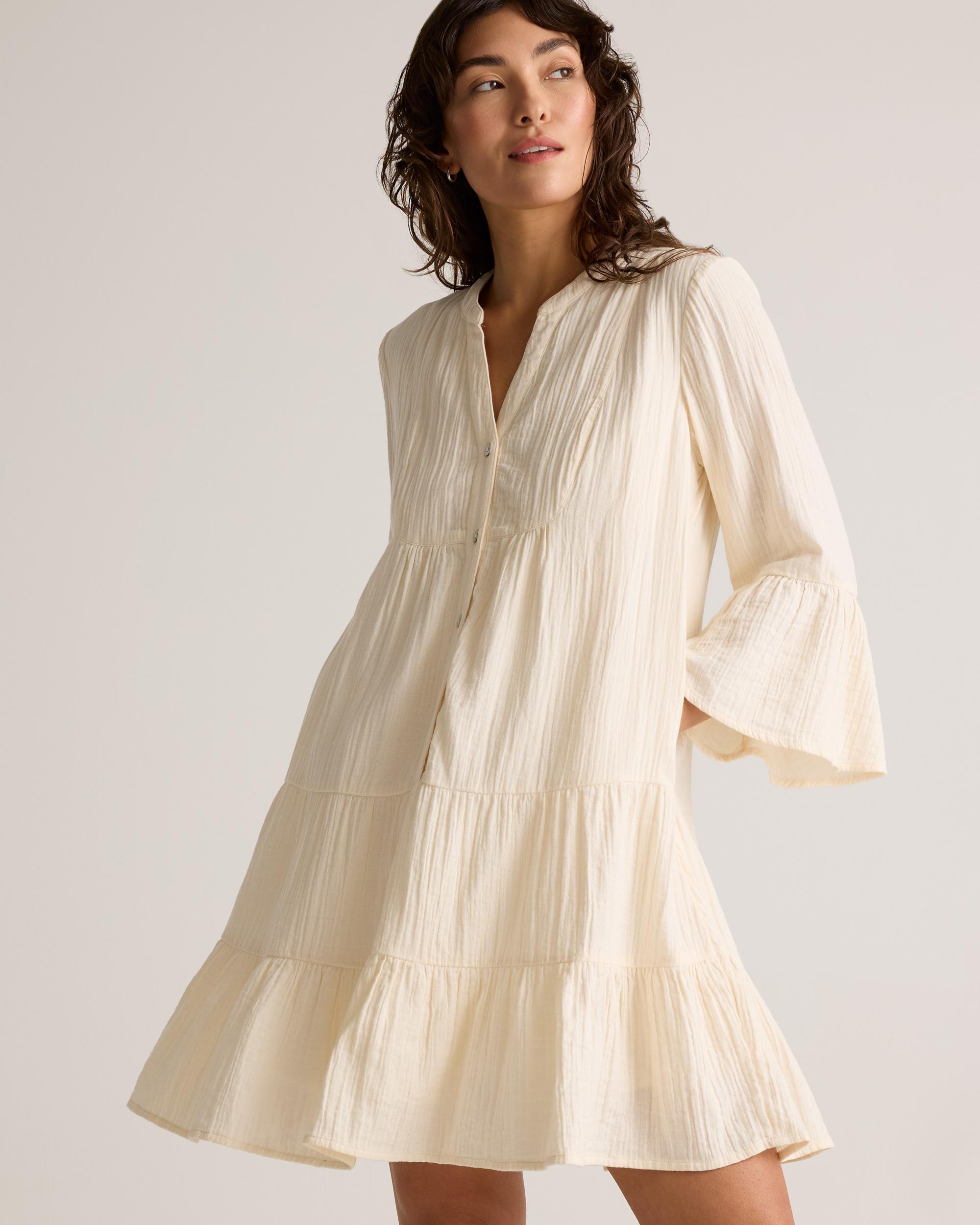 Quince | Women's Gauze Long Sleeve Tiered Mini Dress Organic Cotton Product Image