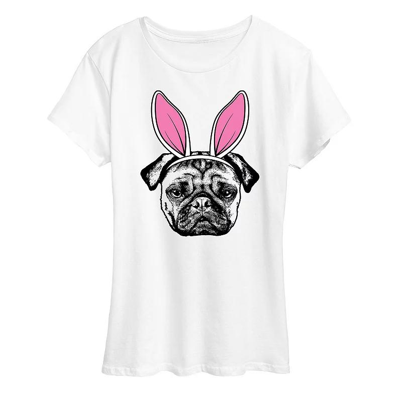 Womens Bunny Ears Pug Graphic Tee, Girls Grey Gray Product Image