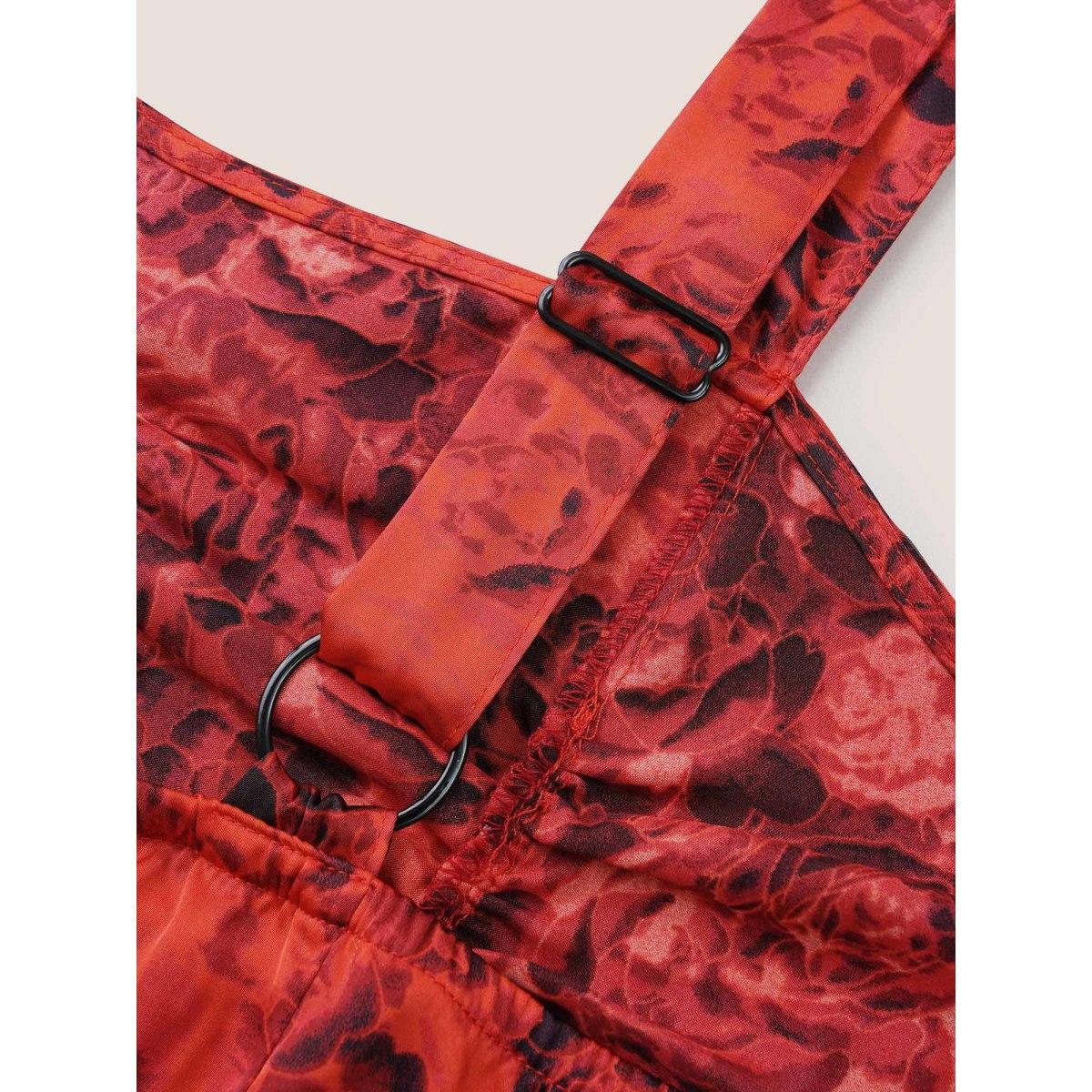 Plus Size Floral Print Ruched Detail Adjustable Straps Dress Raspberry Women Elegant Gathered Spaghetti Strap Sleeveless Curvy Midi Dress BloomChic 10/M Product Image