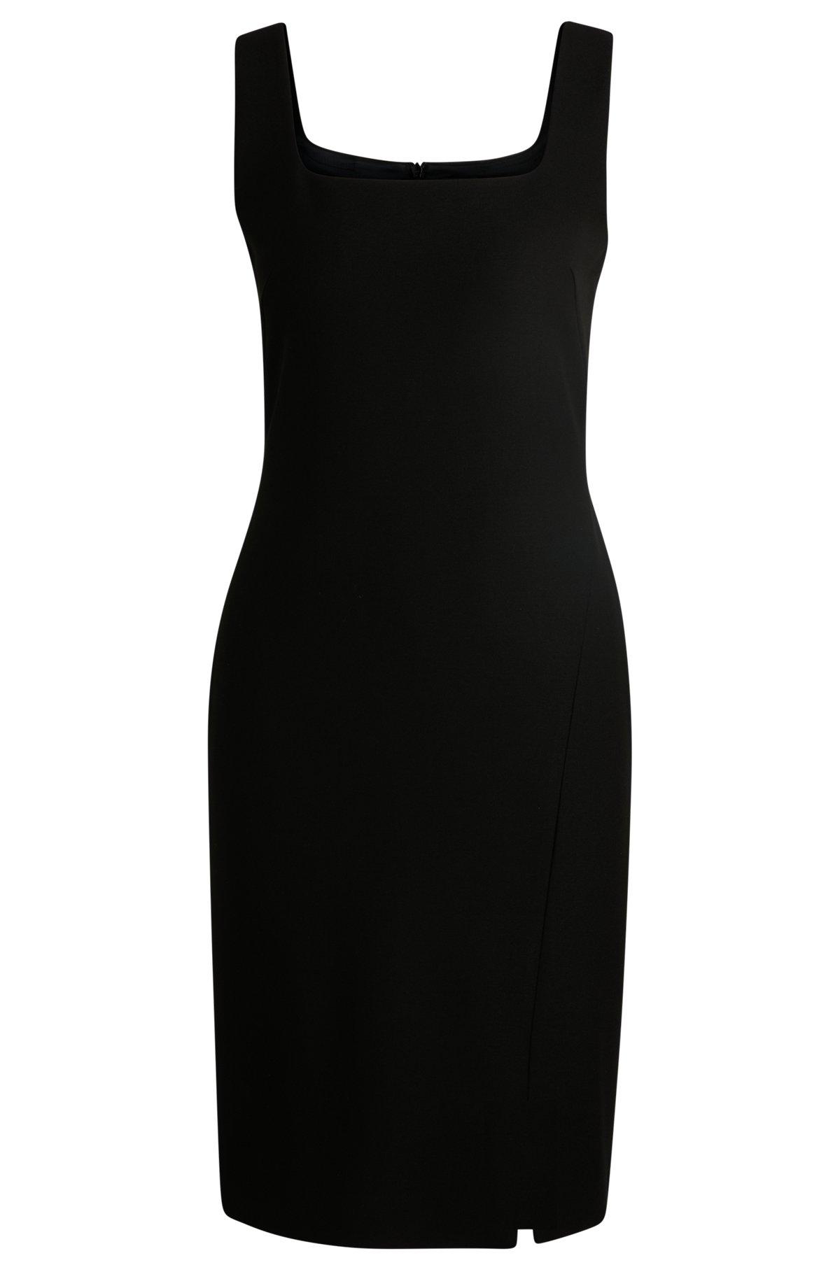 Square-neck dress in stretch material with front slit Product Image
