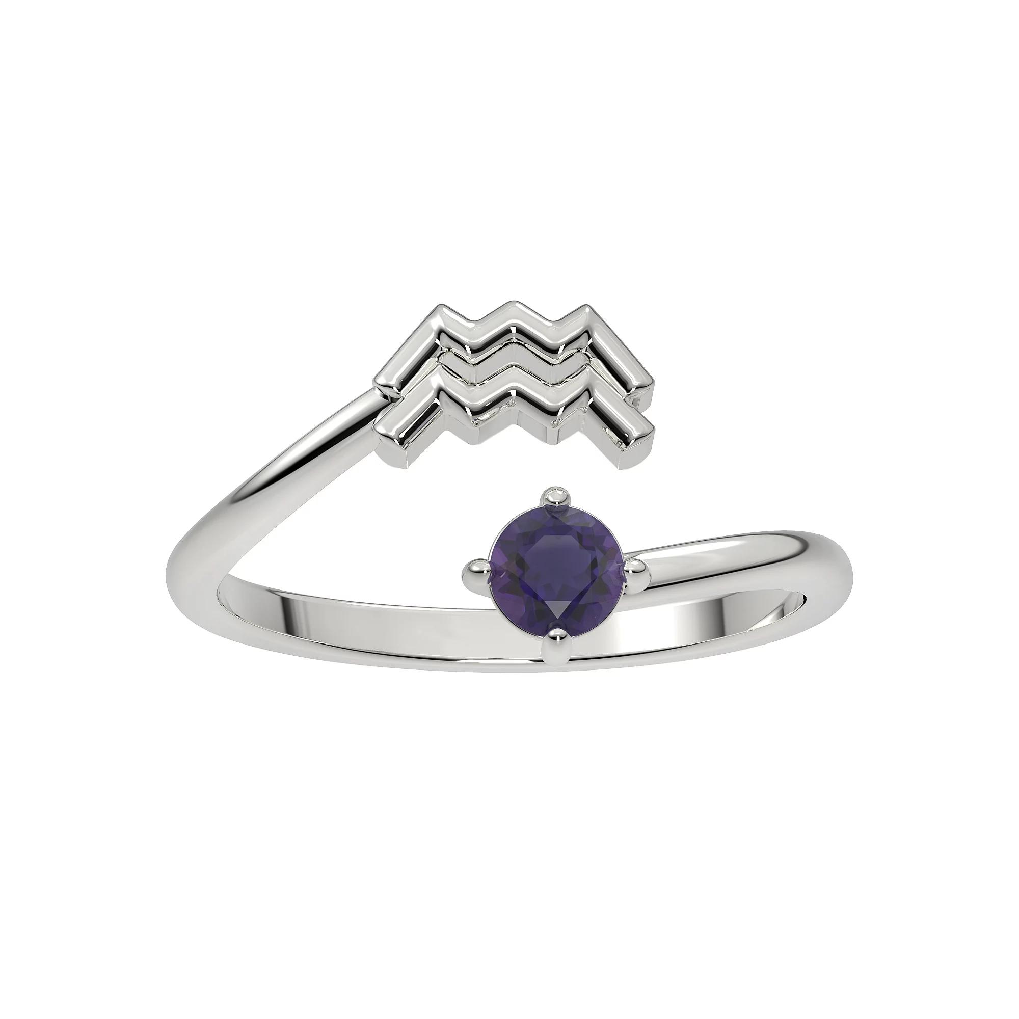 Sterling Silver Amethyst Aquarius Zodiac Sign Bypass Ring, Women's, Size: 8, Purple Product Image