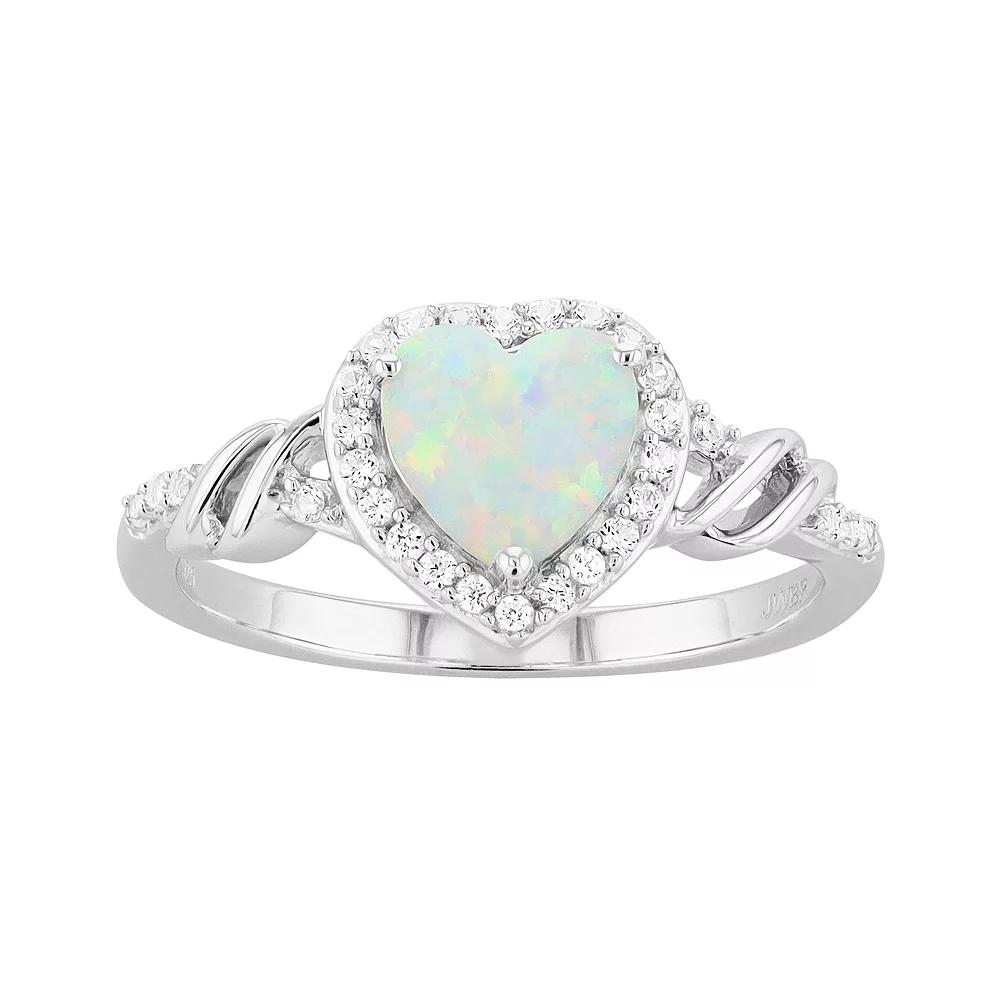 Sterling Silver Lab-Created White Opal & Lab-Created White Sapphire Heart Ring, Women's, Size: 7 Product Image