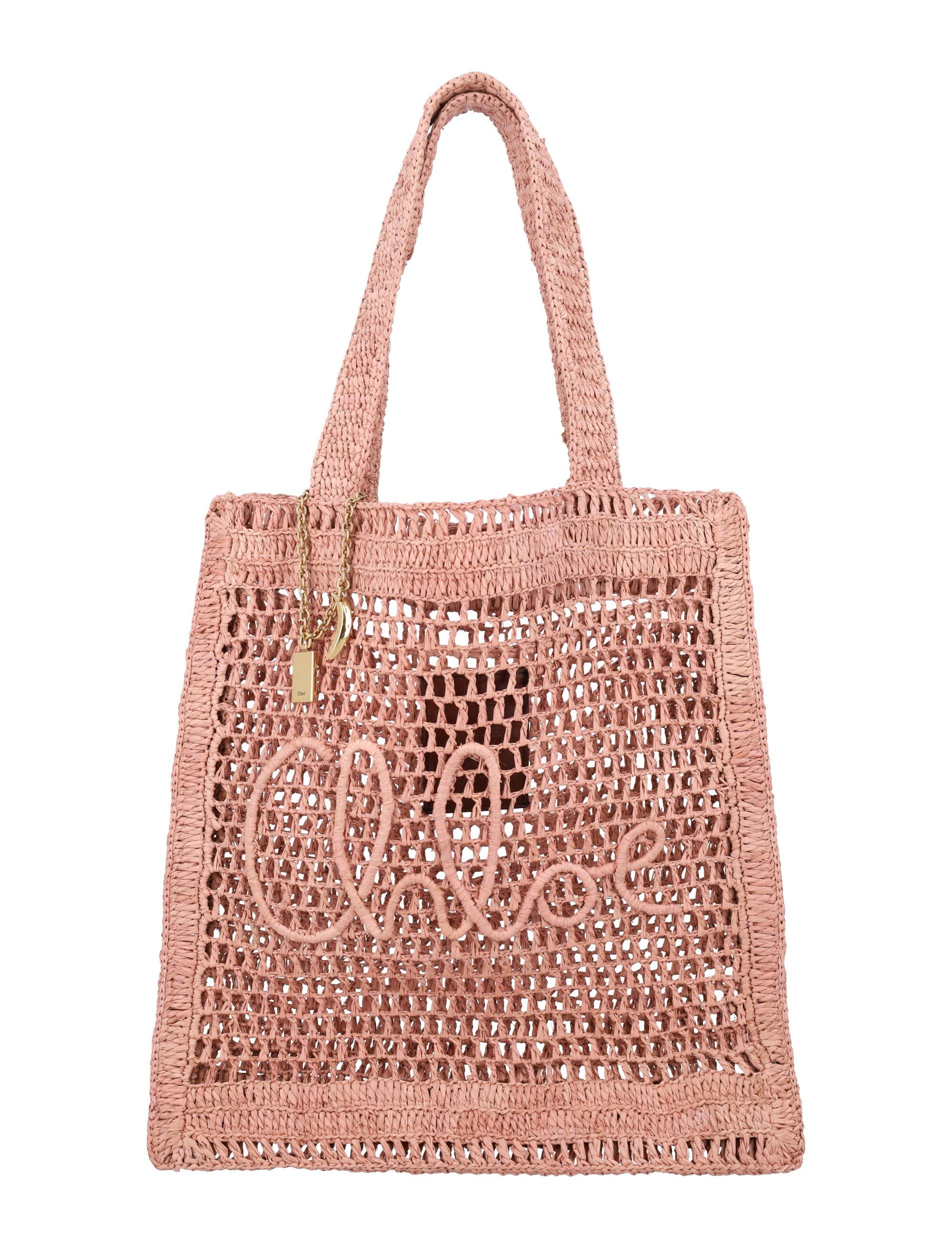 CHLOÉ Summer Banana Embellished Crocheted Embroidered Faux Raffia Tote In Beige Product Image