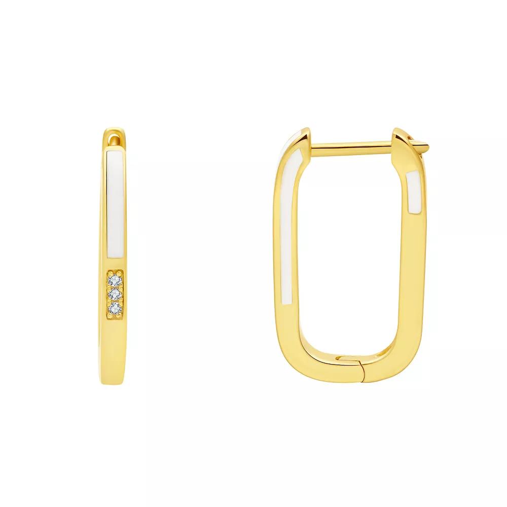 Enamorata Gray Enamel & Cubic Zirconia Hexagon Hoop Earrings, Women's, Gold Tone White Product Image