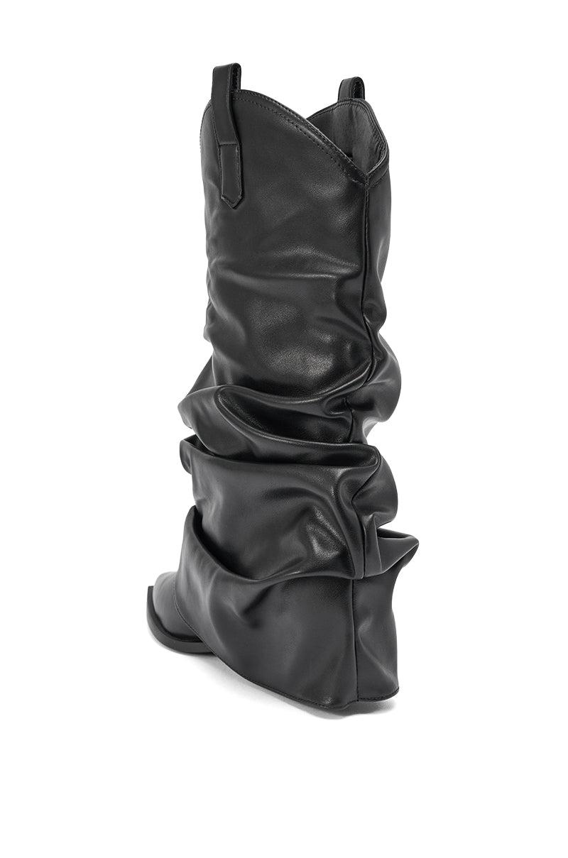 AZALEA WANG HAWKSTON BLACK PU RUCHED WESTERN BOOTIE Product Image