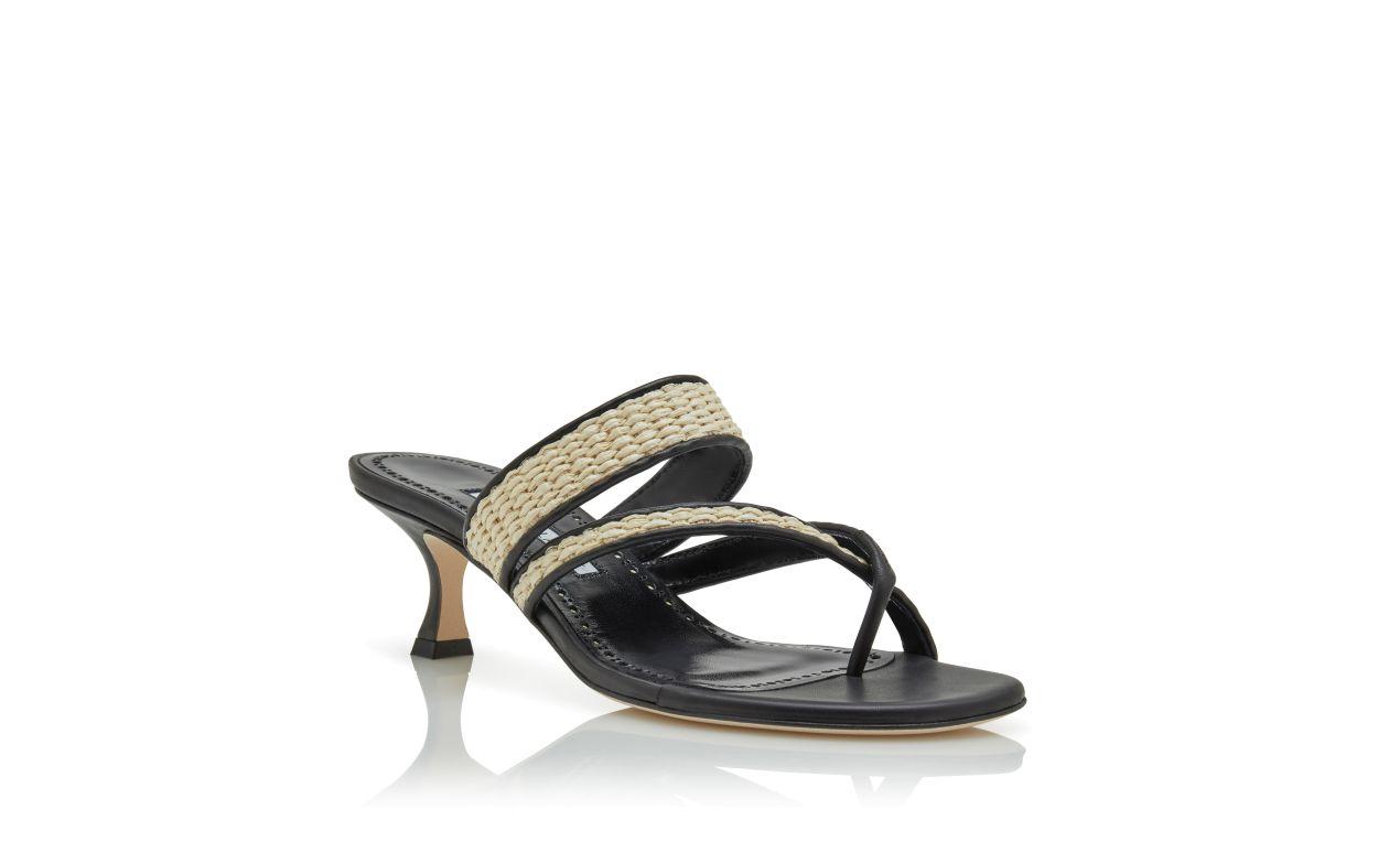 SUSA Black and Beige Raffia Sandals  Product Image