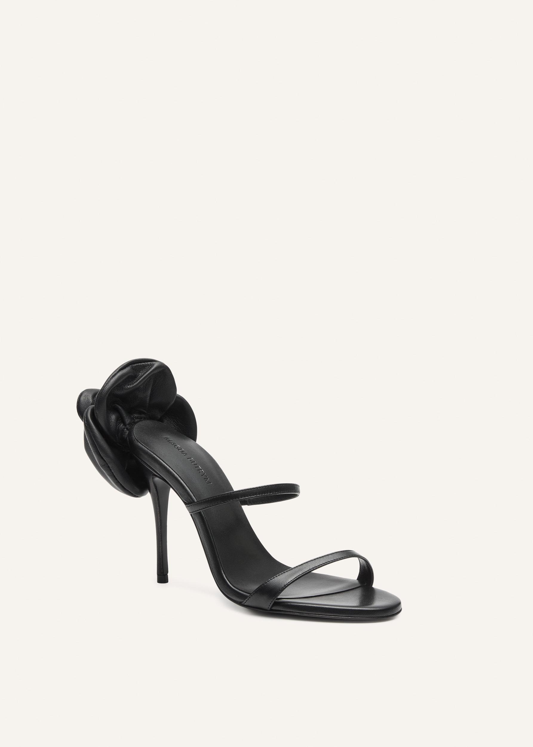 Flower heel leather sandals in black Product Image