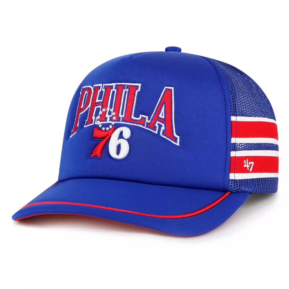 Men's '47 Royal Philadelphia 76ers Sidebrand Stripes Trucker Adjustable Hat, 76r Blue Product Image