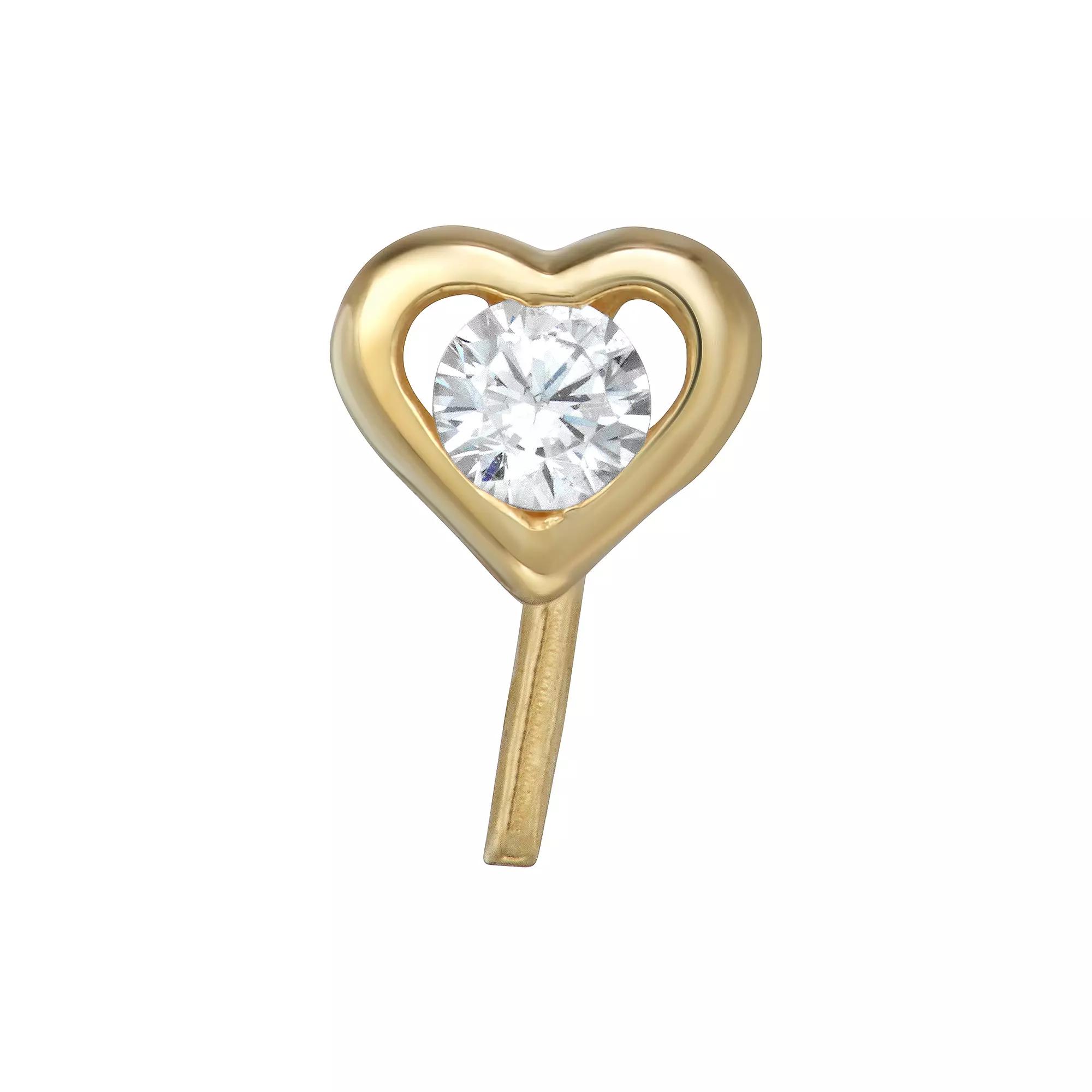 14K Gold Cubic Zirconia Heart Nose Stud, Women's Product Image