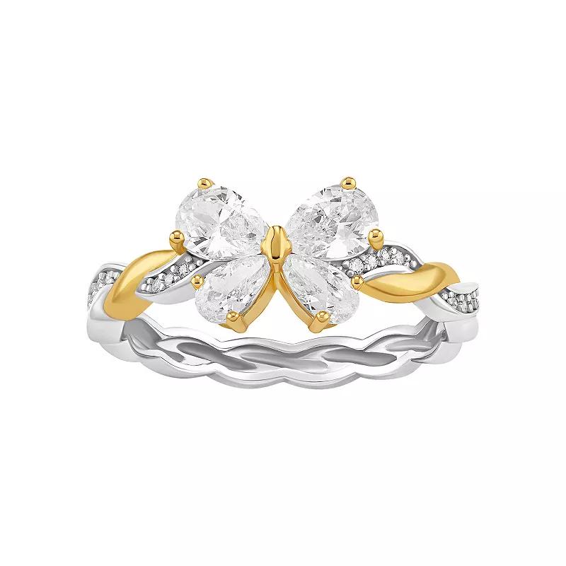 PRIMROSE Sterling Silver Cubic Zirconia Butterfly Twisted Band Ring, Women's, Size: 7, Two Tone Yellow Clear Product Image