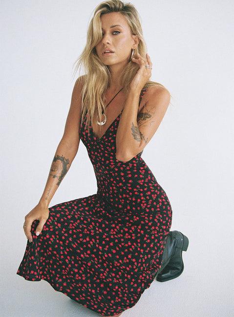 Nellie Maxi Dress Black/Red Floral Product Image