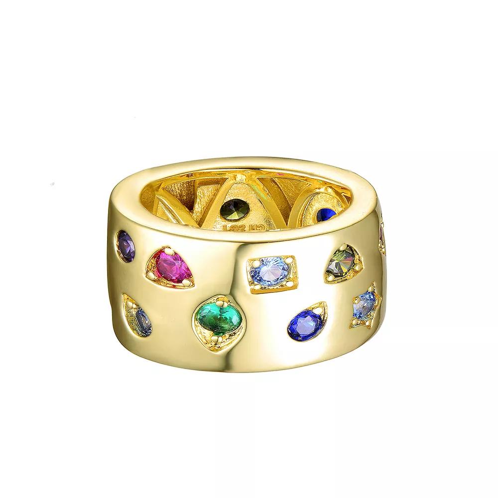14k Gold Plated Multi-Colored Cubic Zirconia Wide Band Ring, Womens Gold Tone Product Image