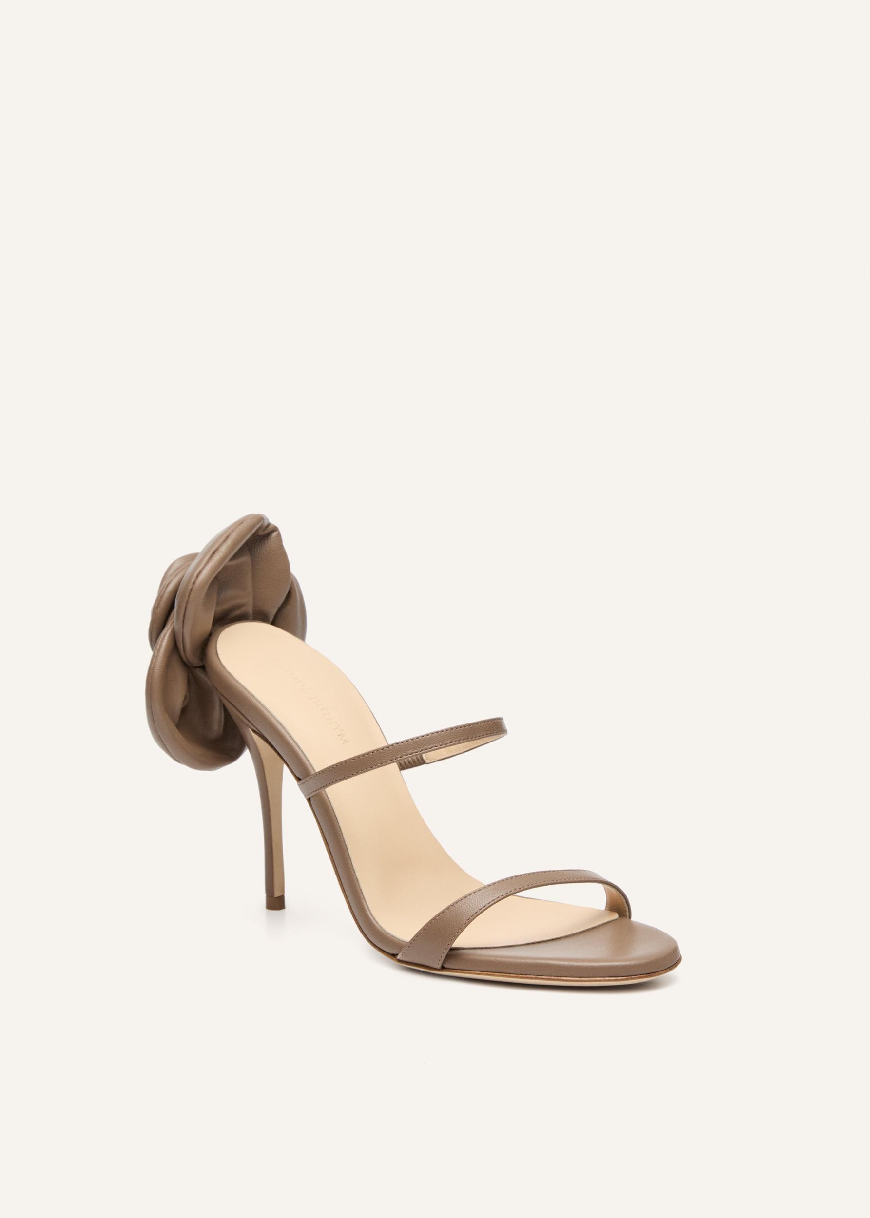 Flower heel leather sandals in taupe Product Image
