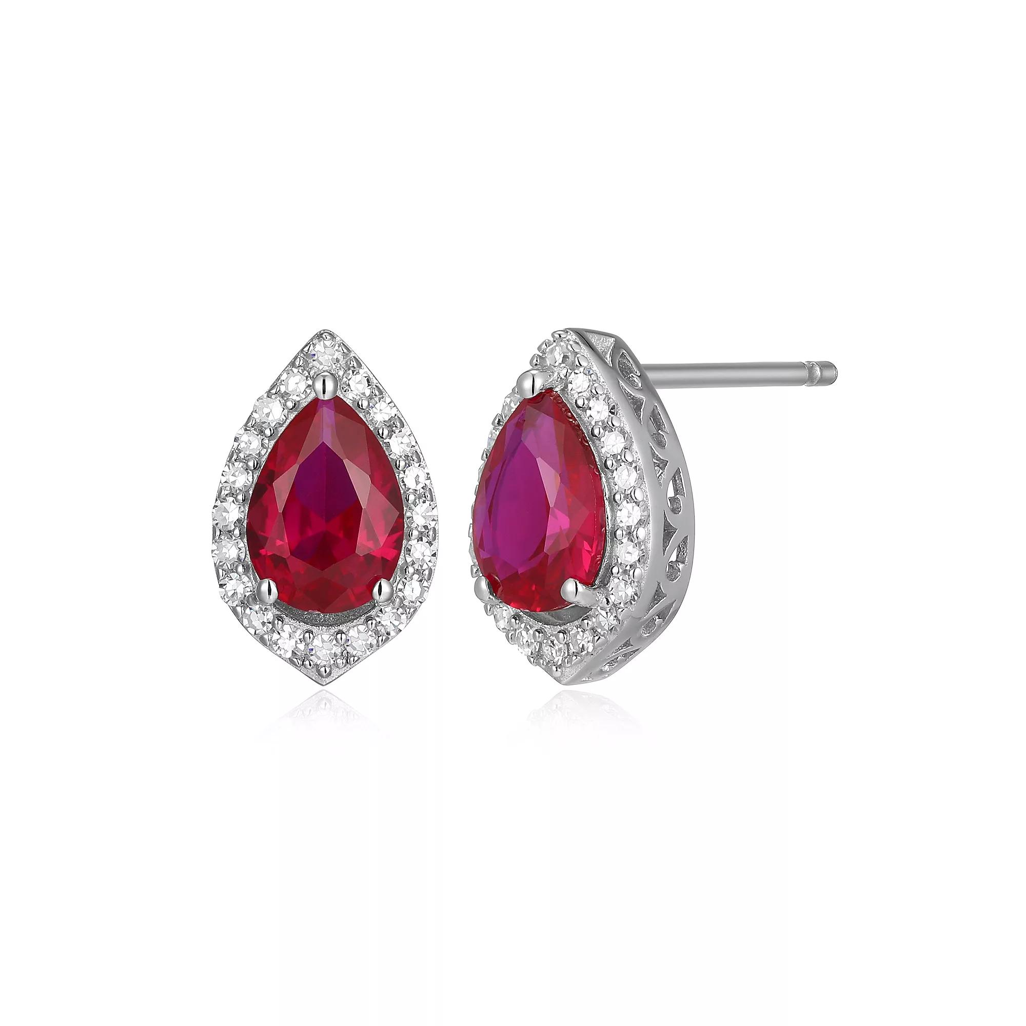Classic Treasures Sterling Silver Lab-Created Ruby & 1/5 Carat T.W. Lab-Grown Diamond Halo Stud Earrings, Women's Product Image