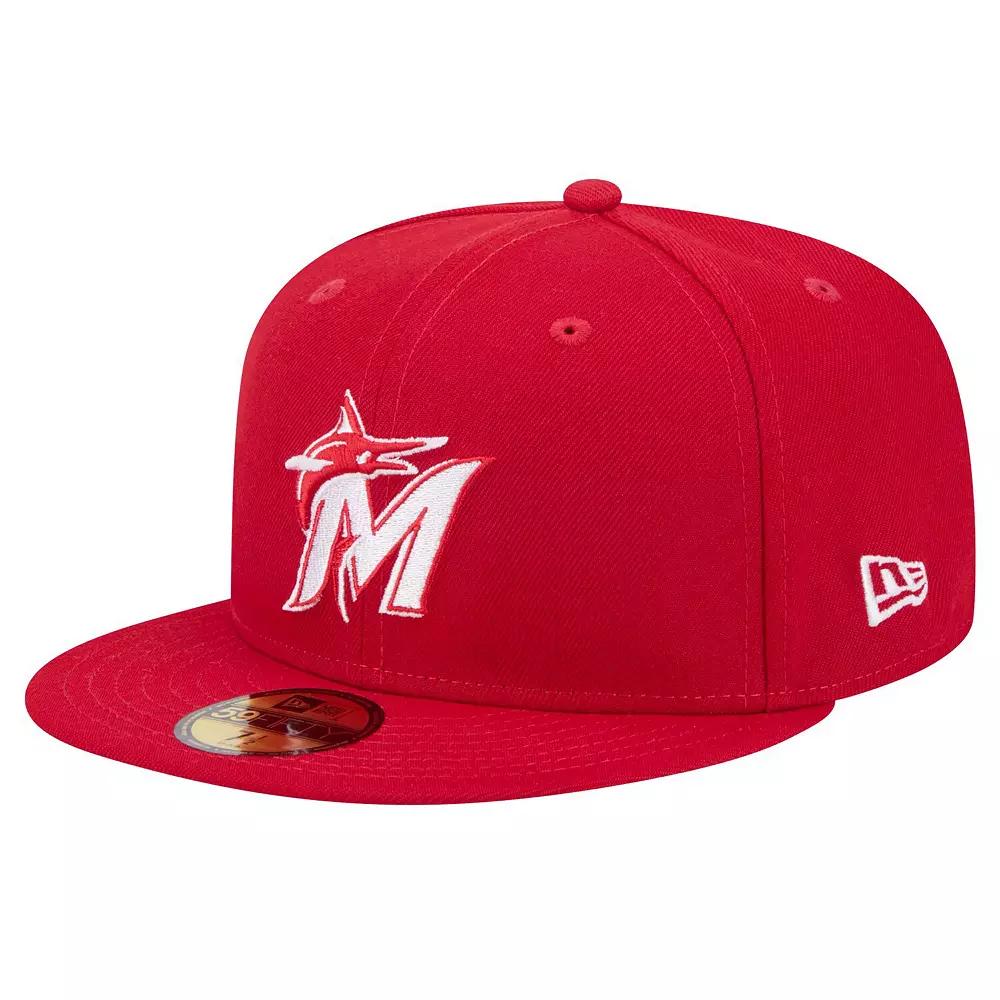 Men's New Era Red Miami Marlins White Logo 59FIFTY Fitted Hat,  Product Image