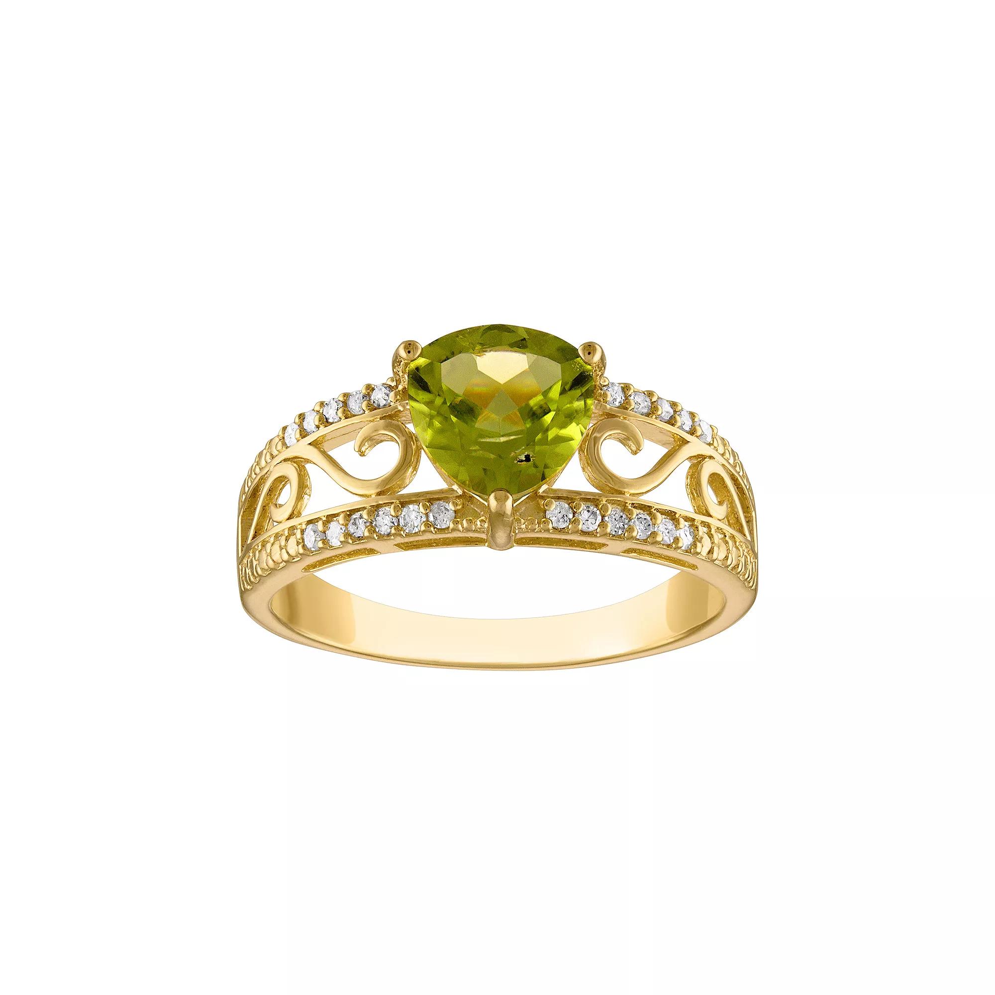 Tiara 14k Gold Over Silver Peridot & 1/10 Carat T.W. Diamond Ring, Women's, Size: 8, Gold Tone Product Image