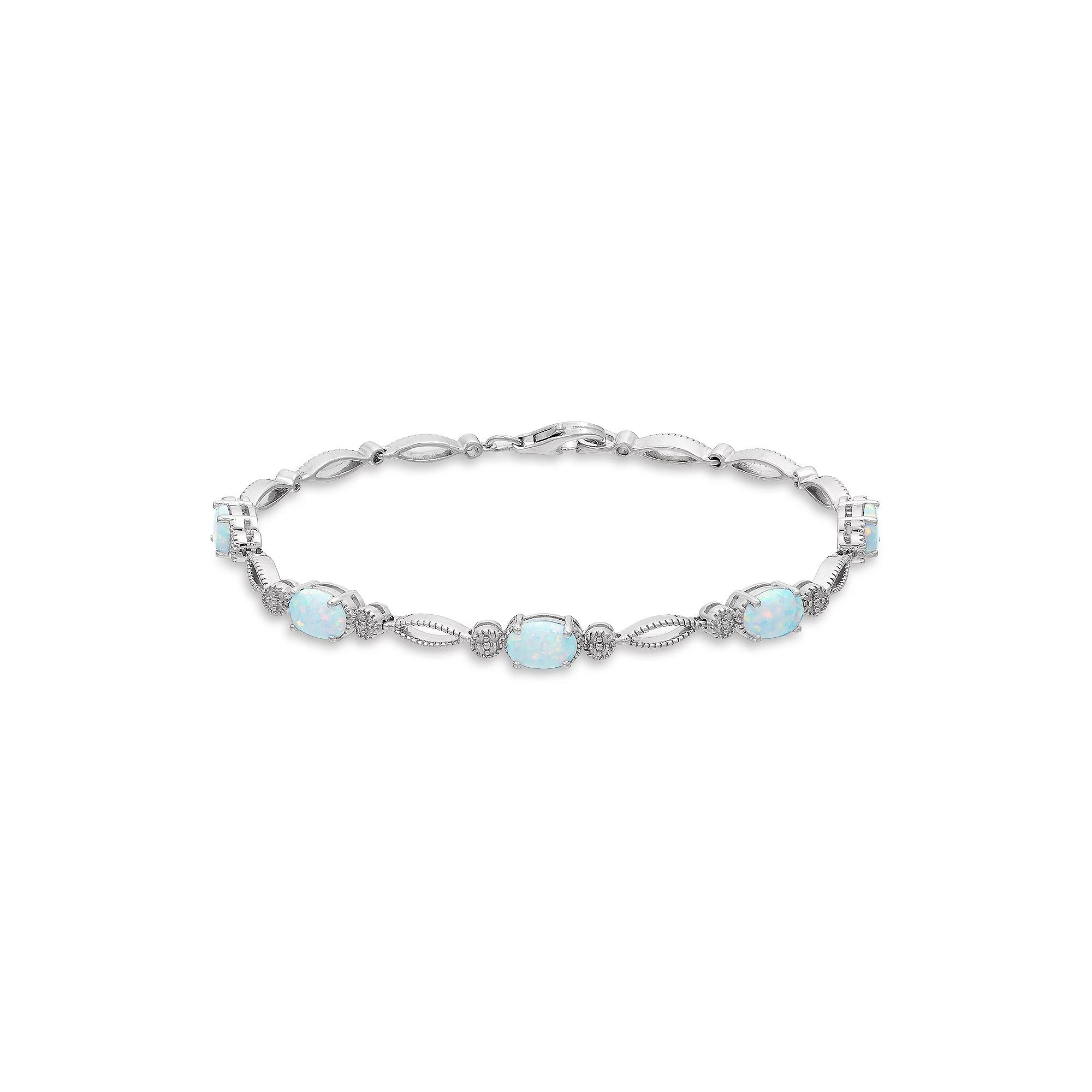 Sterling Silver Lab-Created Opal Bracelet, Women's, Size: 7.5" Product Image