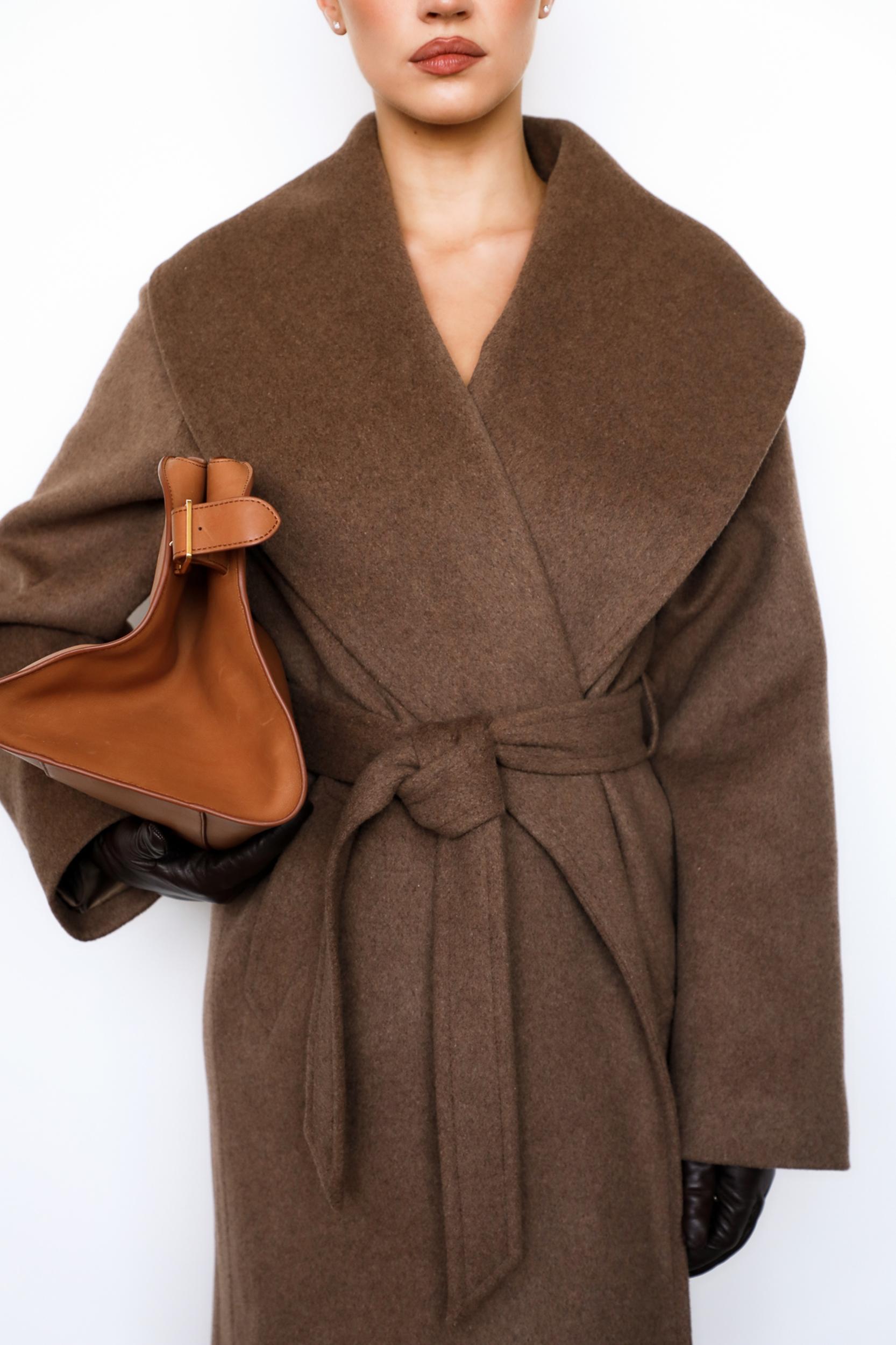 Cocoon  brown wool shawl collar coat Product Image