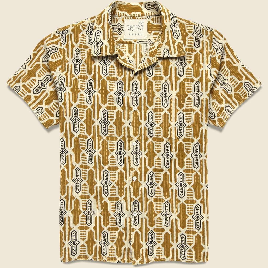 Geo Tile Block Print Shirt - Gold Product Image