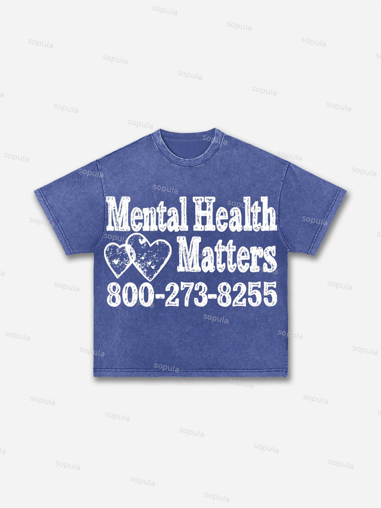Mental Health Matters Graphic Print Acid Wash T-shirt Product Image
