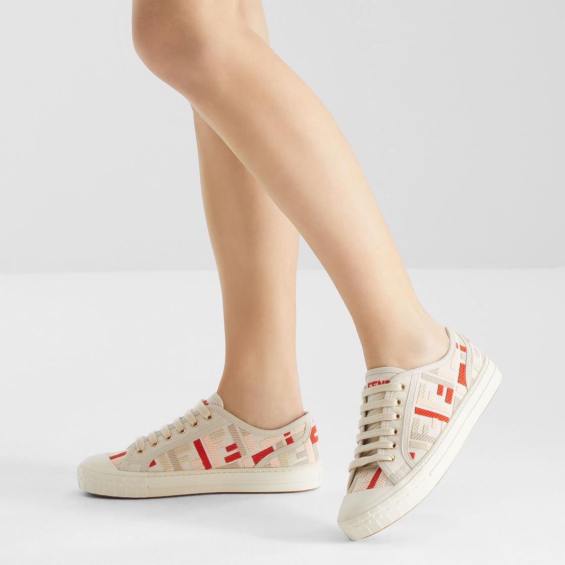 DominoBeige embroidered canvas low tops Product Image