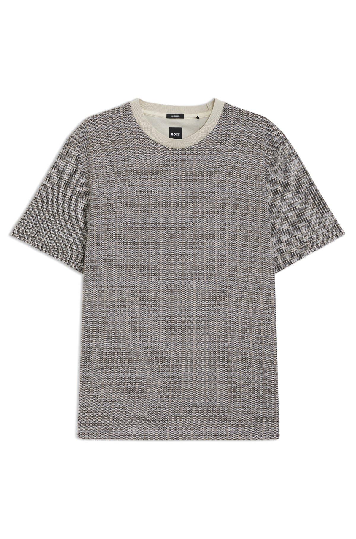 BOSS - Mercerized-cotton T-shirt with grid pattern - White Product Image