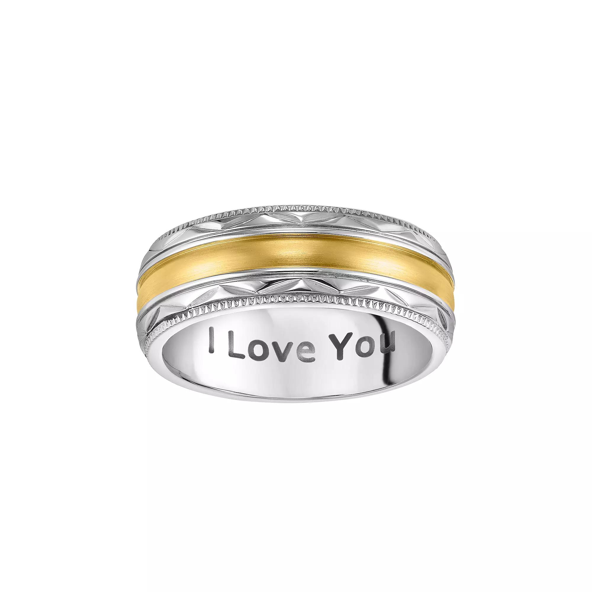 AXL Stainless Steel Two Tone I Love You Mens Wedding Band Yellow Product Image