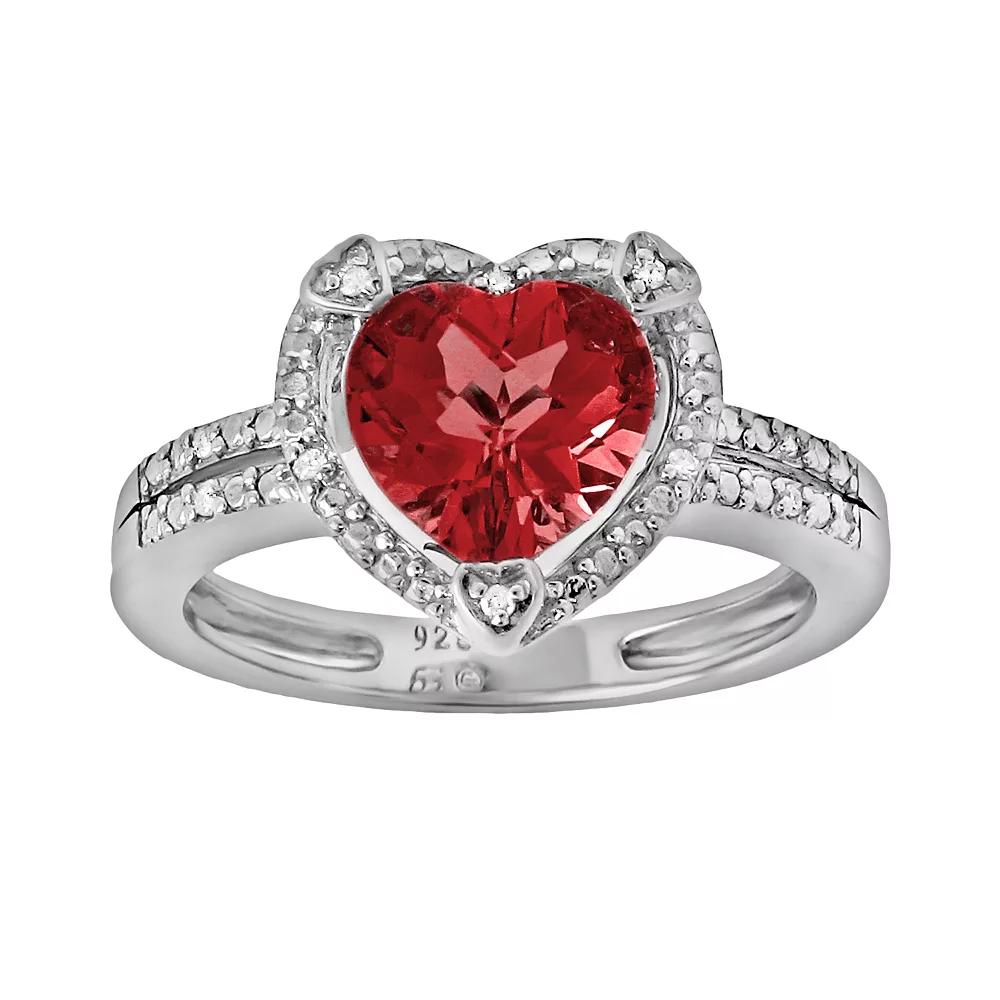Gemminded Sterling Silver Lab-Created Ruby and Diamond Accent Heart Frame Ring, Women's, Size: 6, Red Product Image