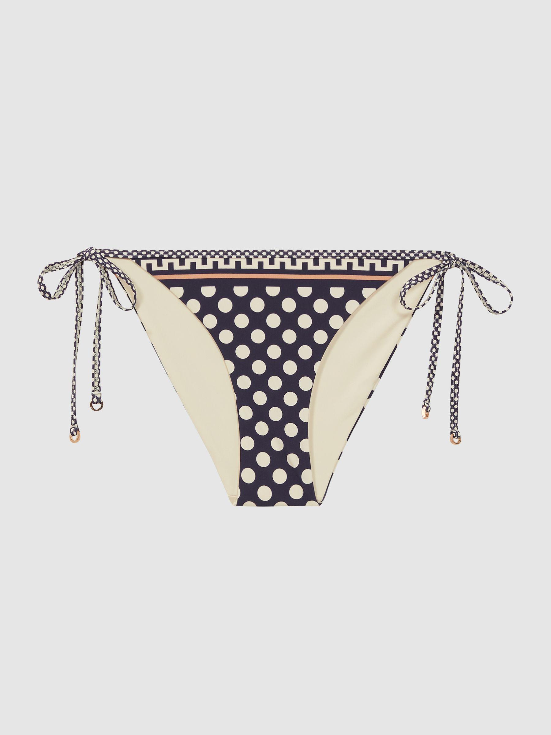 Polka Dot Self-Tie Bikini Bottoms in Navy/White Product Image