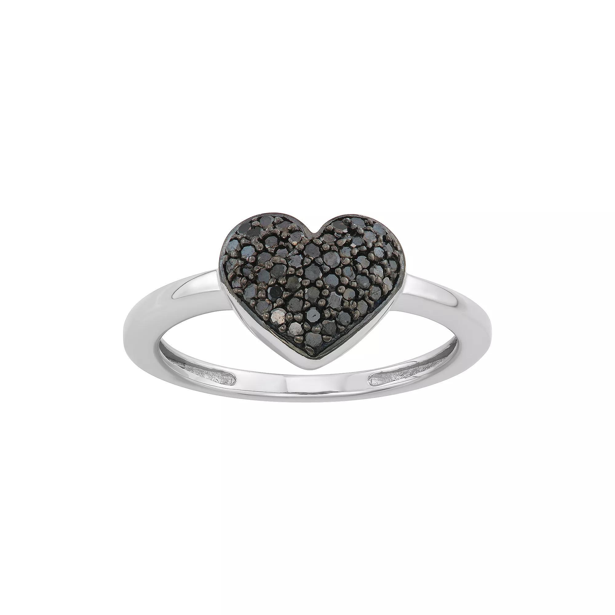 1/4 Carat T.W. Black Diamonds Heart Shape Ring, Women's, Size: 9, Silver Tone Product Image