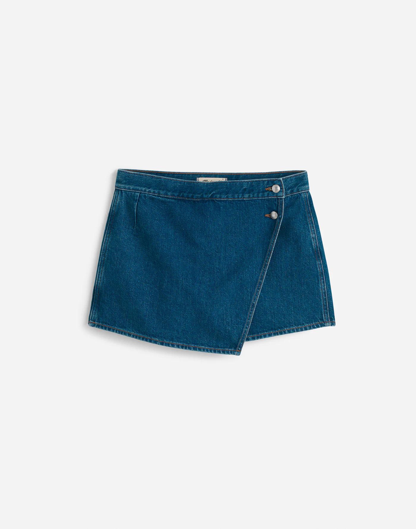 Denim Wrap Mini Skort in Lambertville Wash Product Image