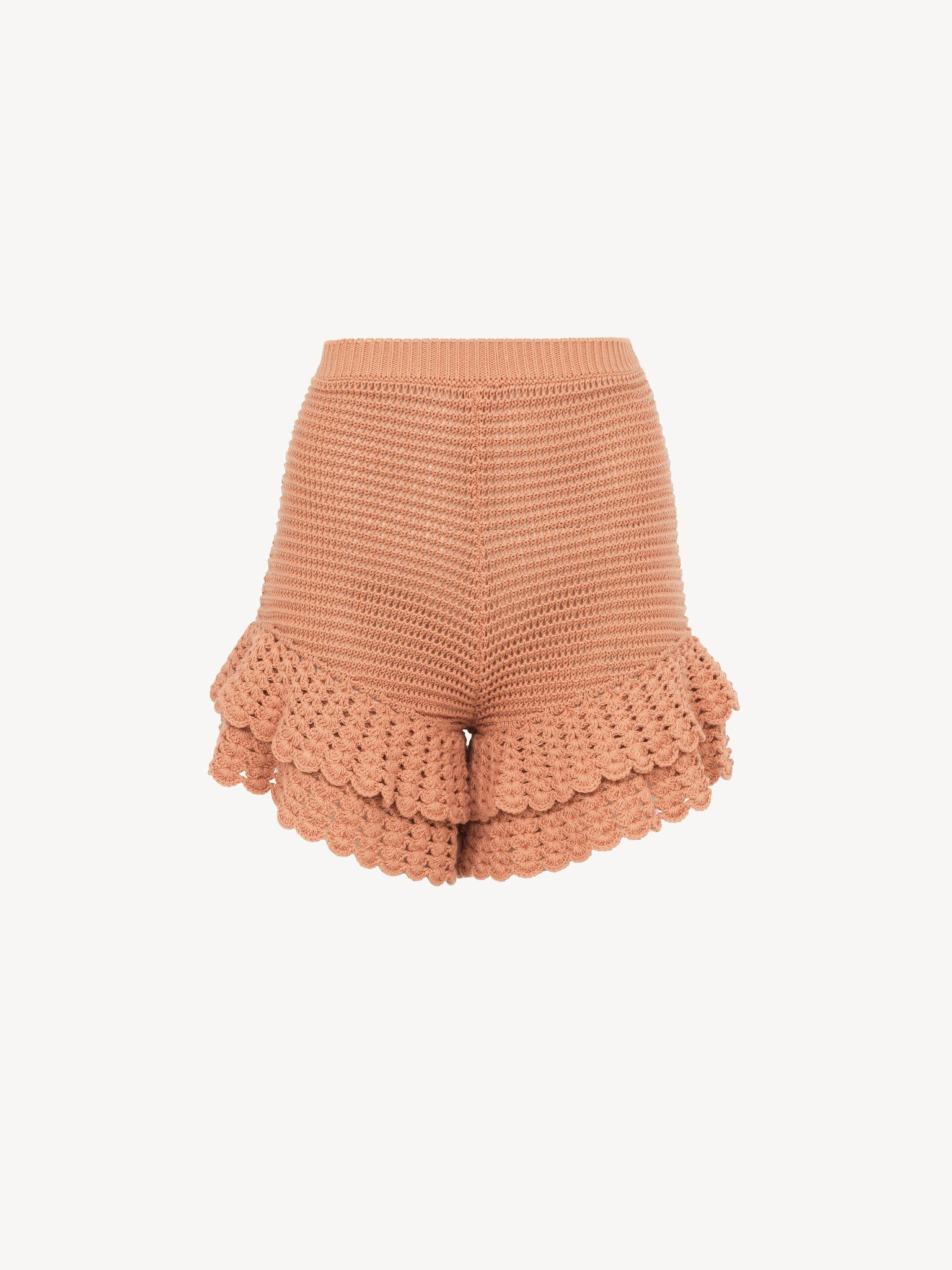 Ruffled mini shorts in crochet knit Product Image