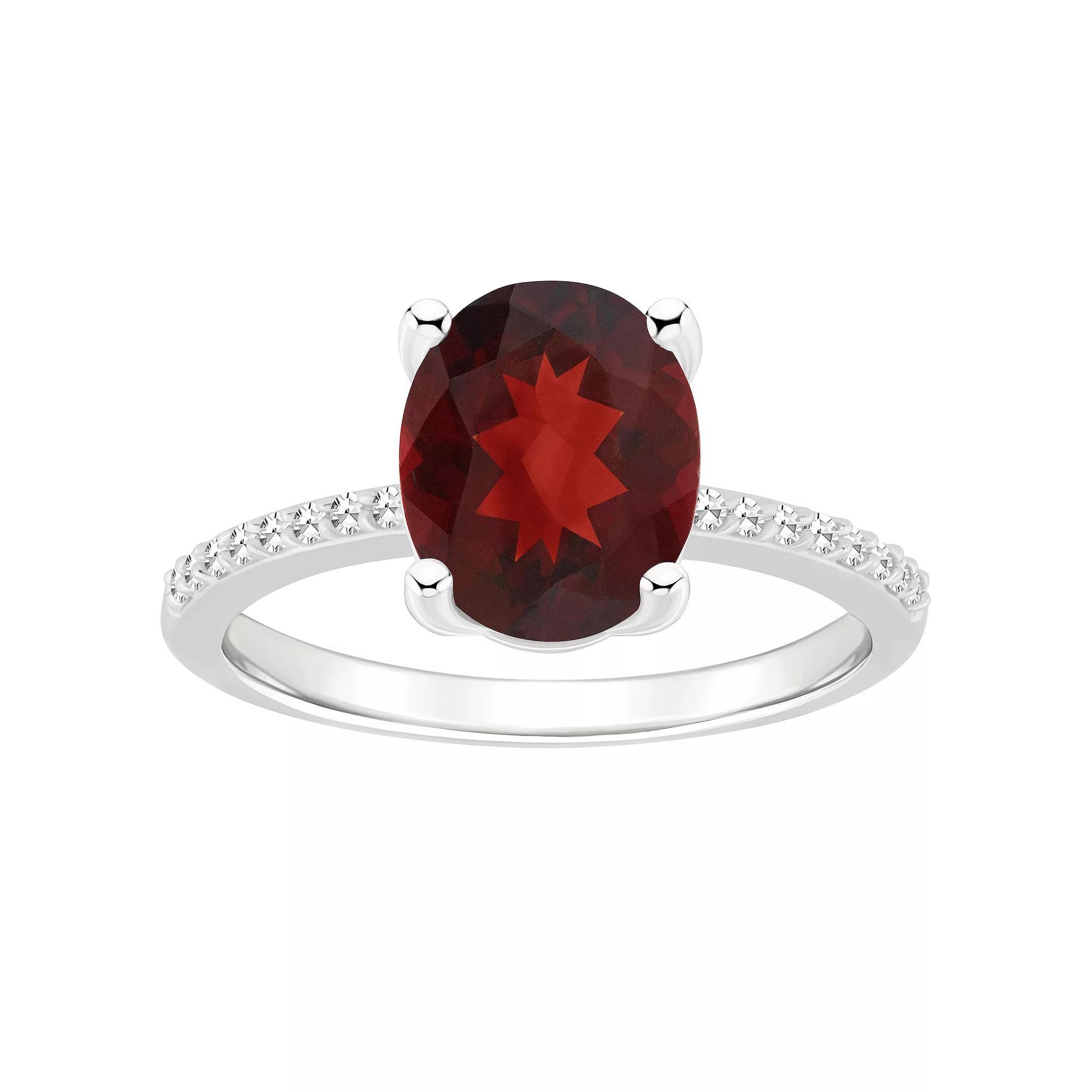 Alyson Layne Sterling Silver 10 mm x 8 mm Oval Gemstone & 1/10 Carat T.W. Diamond Ring, Women's, Red Product Image