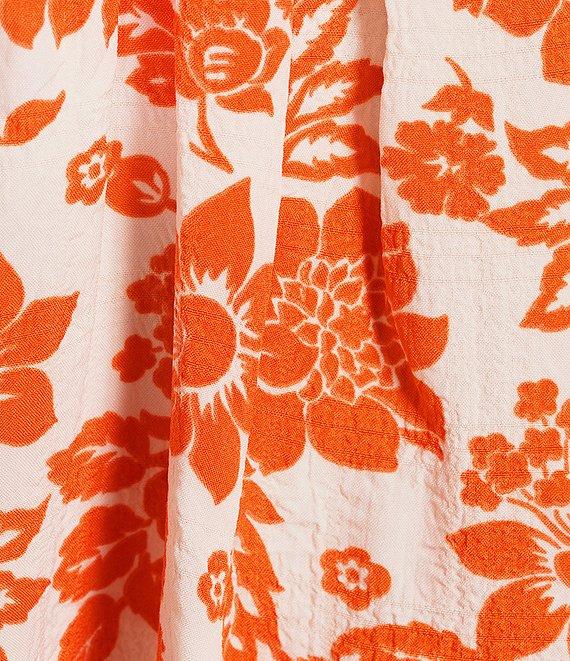 Midnight Doll Short Sleeve Floral Print Front Tie Front Tiered Dress Product Image