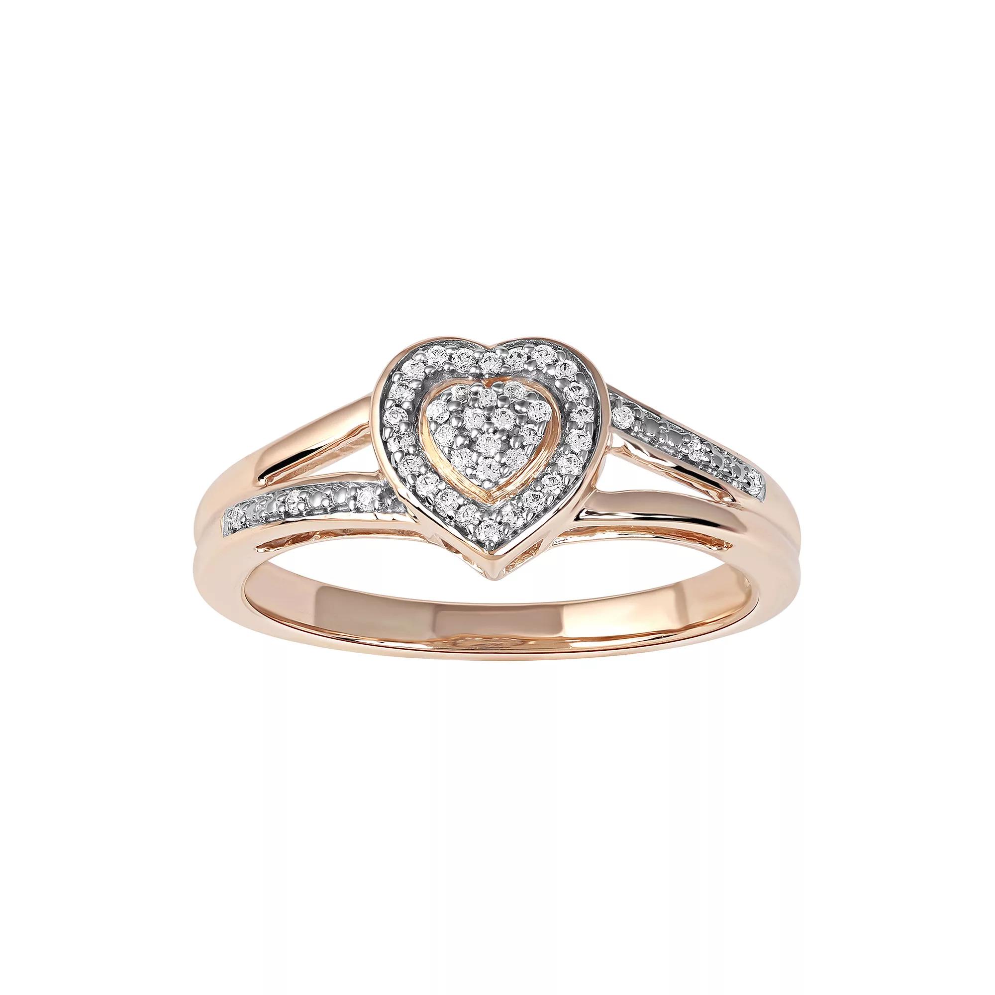 DeCouer Sterling Silver 1/10 Carat T.W. Diamond Heart Promise Ring, Womens Gold Tone Product Image