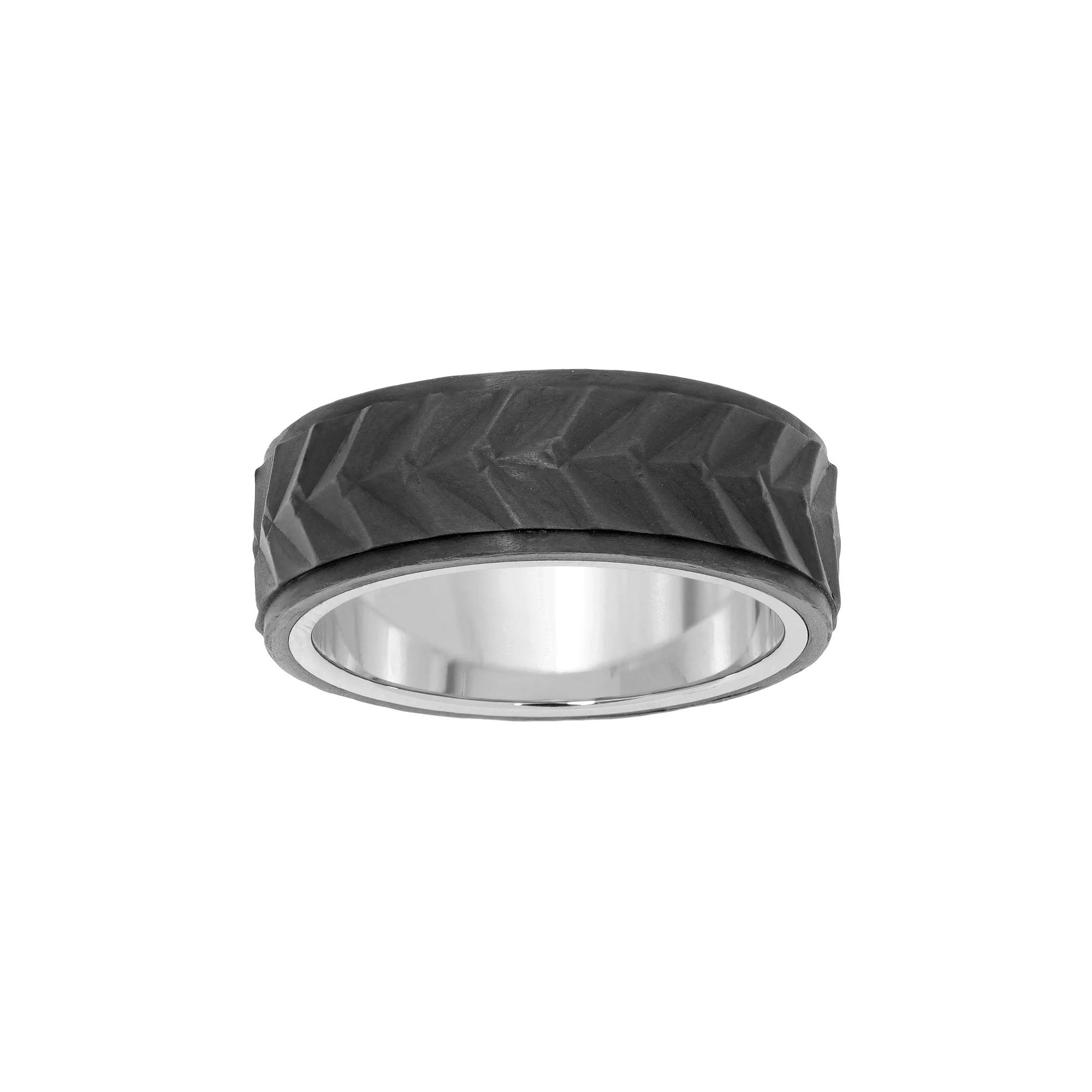 LYNX Men's Chevron Stainless Steel & Carbon Fiber Ring, Size: 10, Grey Product Image