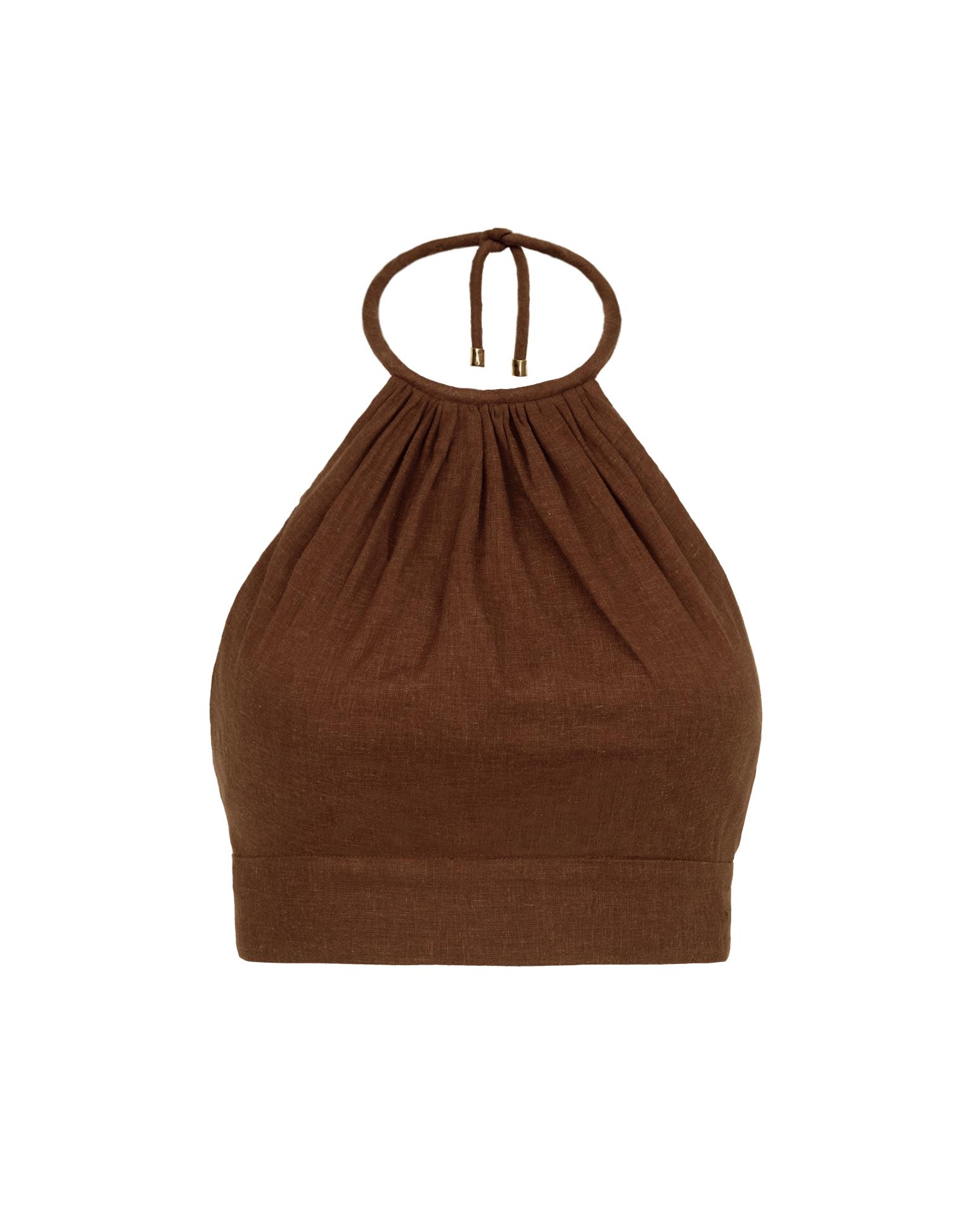 Ibiza High Neck Halter Top - Brown Product Image